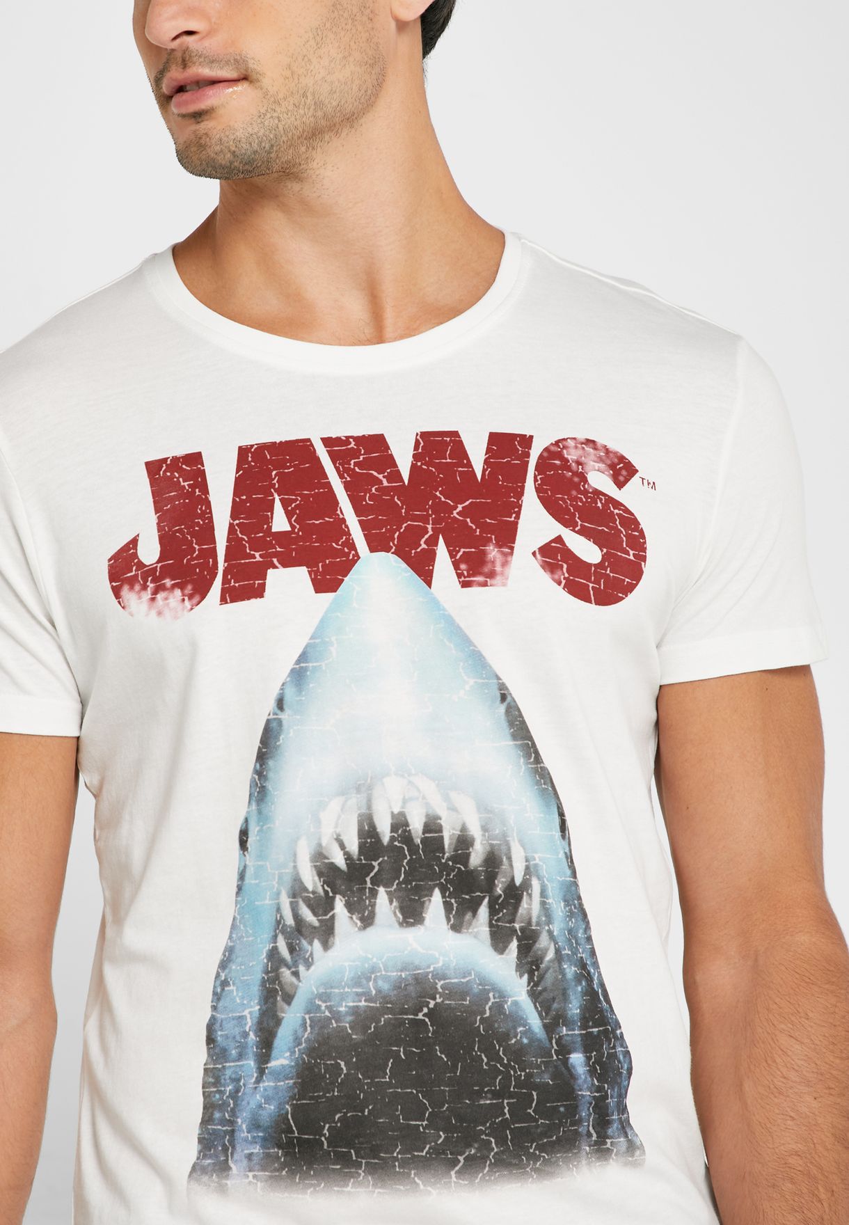 Jaws Poster Crew Neck T-Shirt