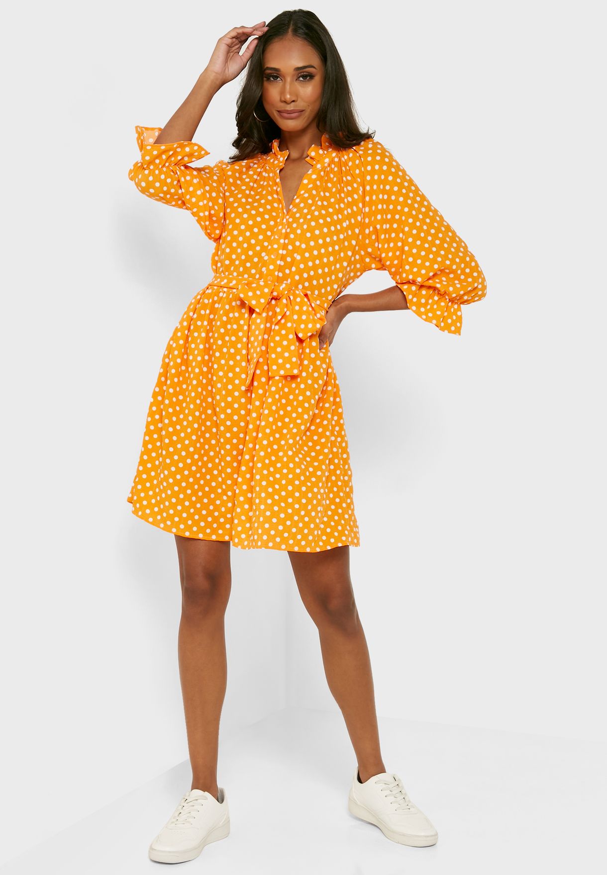 mini Mark down Exquisite Buy Vero Moda orange Polka Dot Ruffle Detail Dress for Women in MENA,  Worldwide