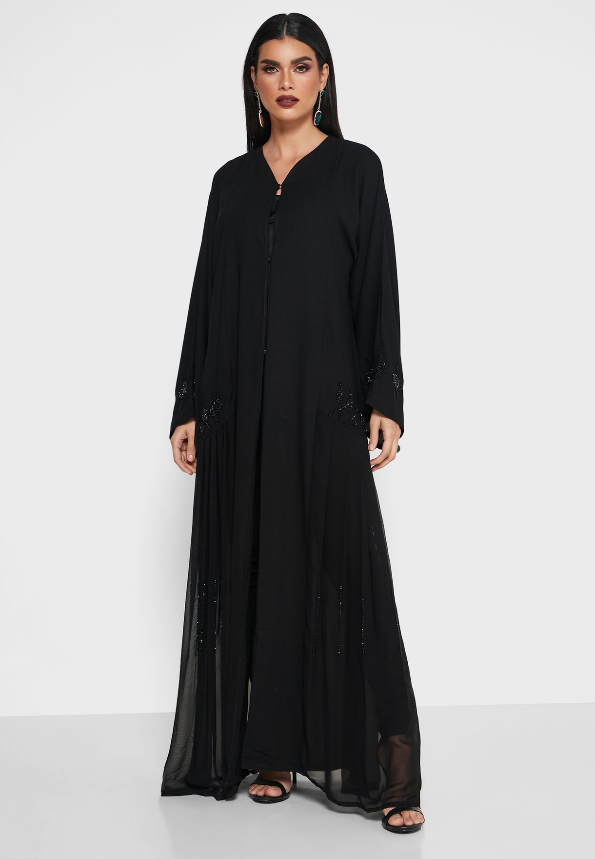 Buy Hayas Closet black Pleated Sequined Abaya for Women in Riyadh, Jeddah