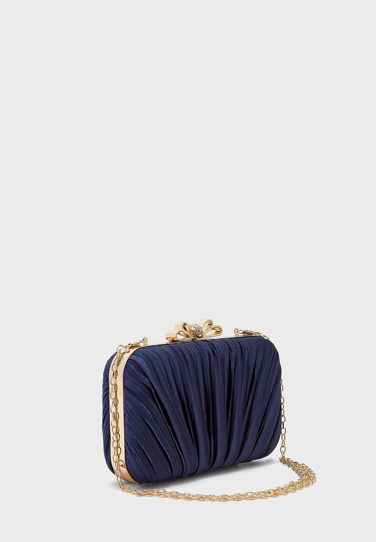 Satin Gathered Flower Diamante Clasp Clutch Bag