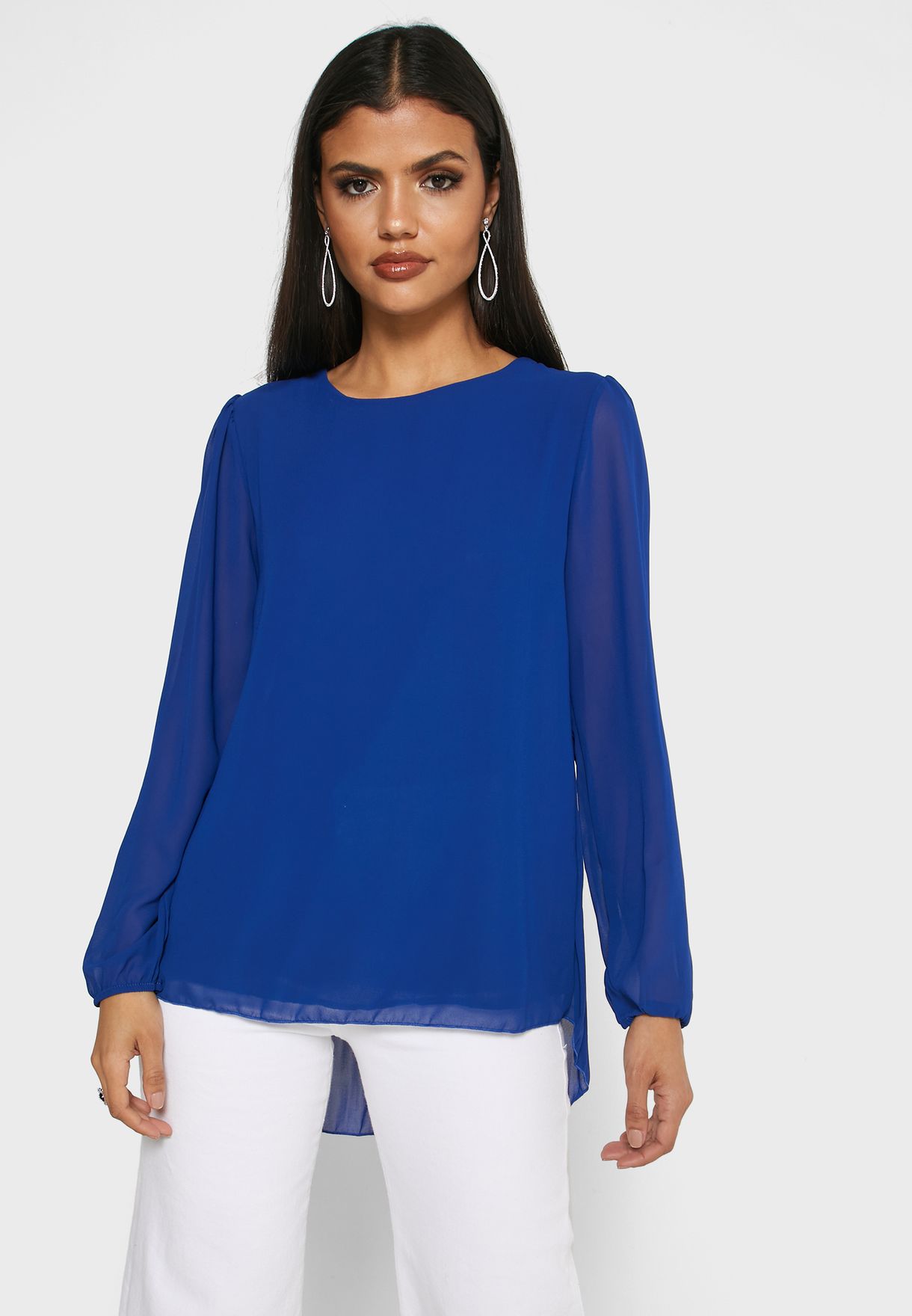 Buy Khizana blue Puffed Sleeve Plisse Back Top for Women in MENA, Worldwide