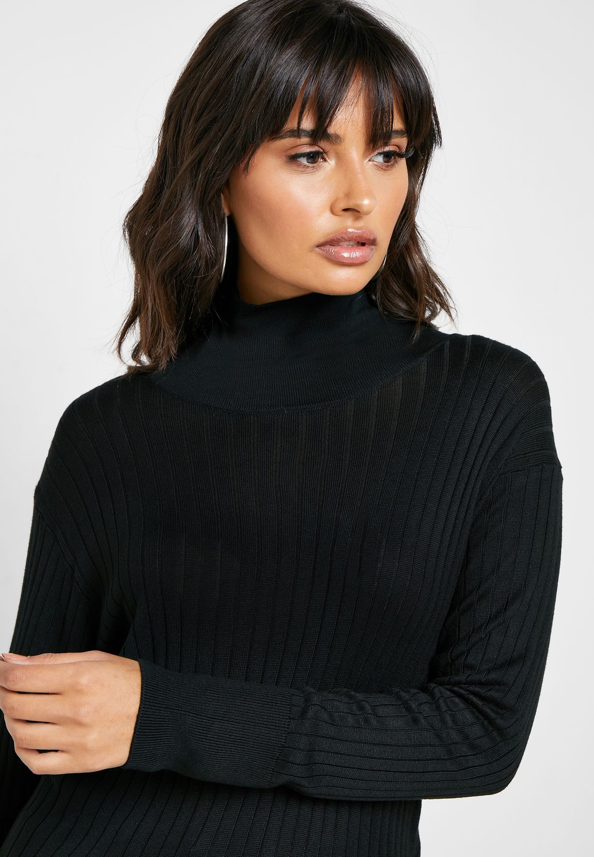 Buy Topshop black High Neck Ribbed Top for Women in MENA, Worldwide