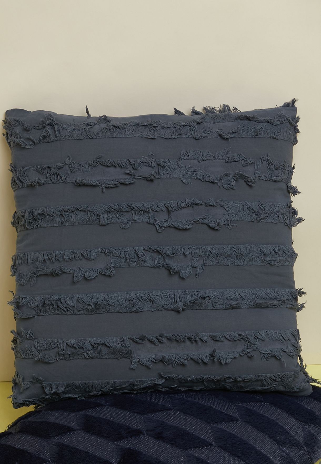 Dark Grey Fringe Cushion With Insert