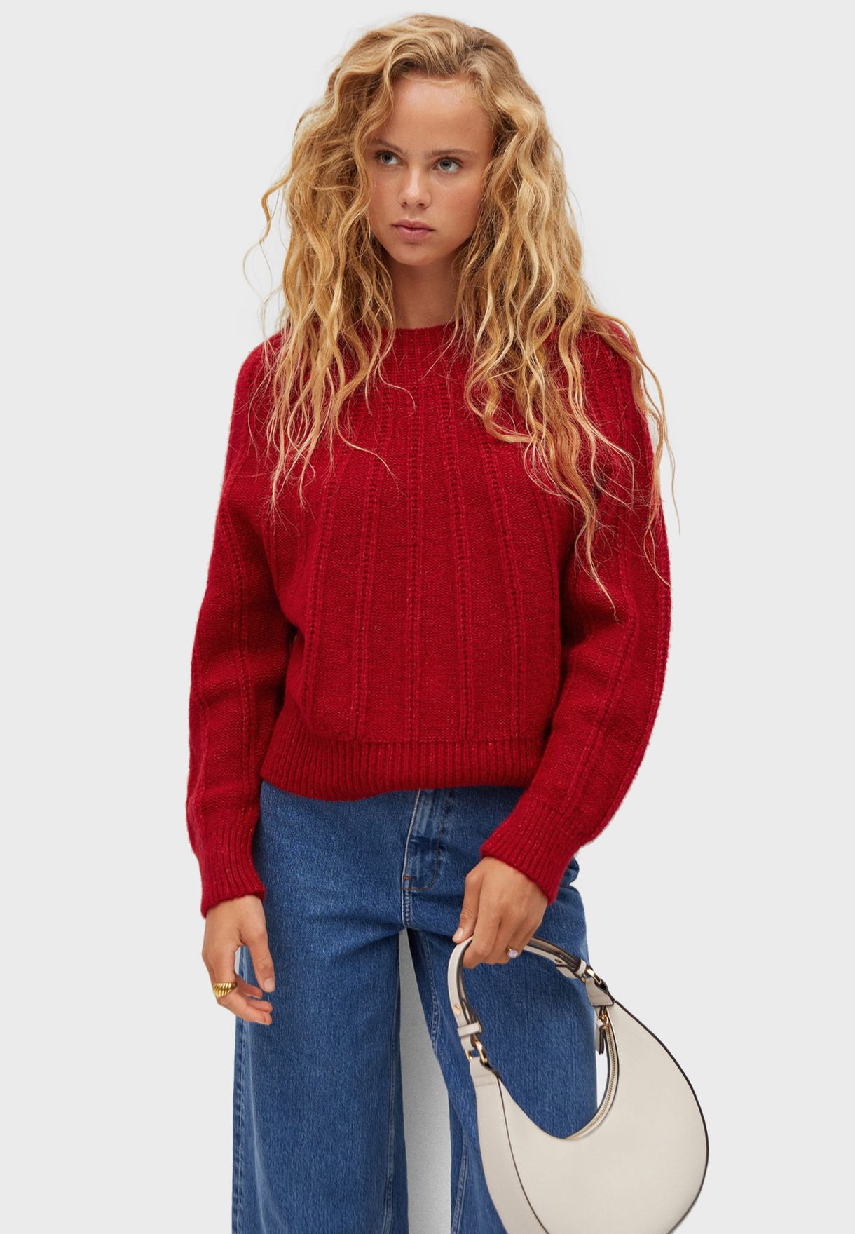 women's red crew neck sweater