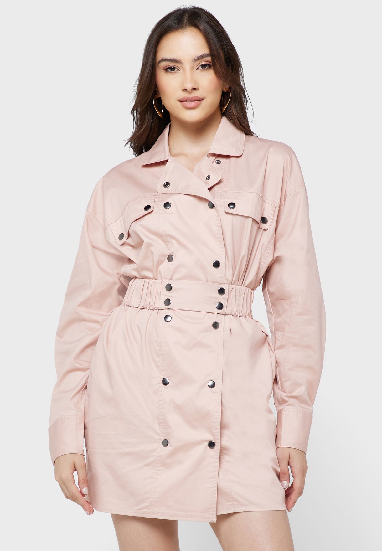 Belted Button Detail Dress