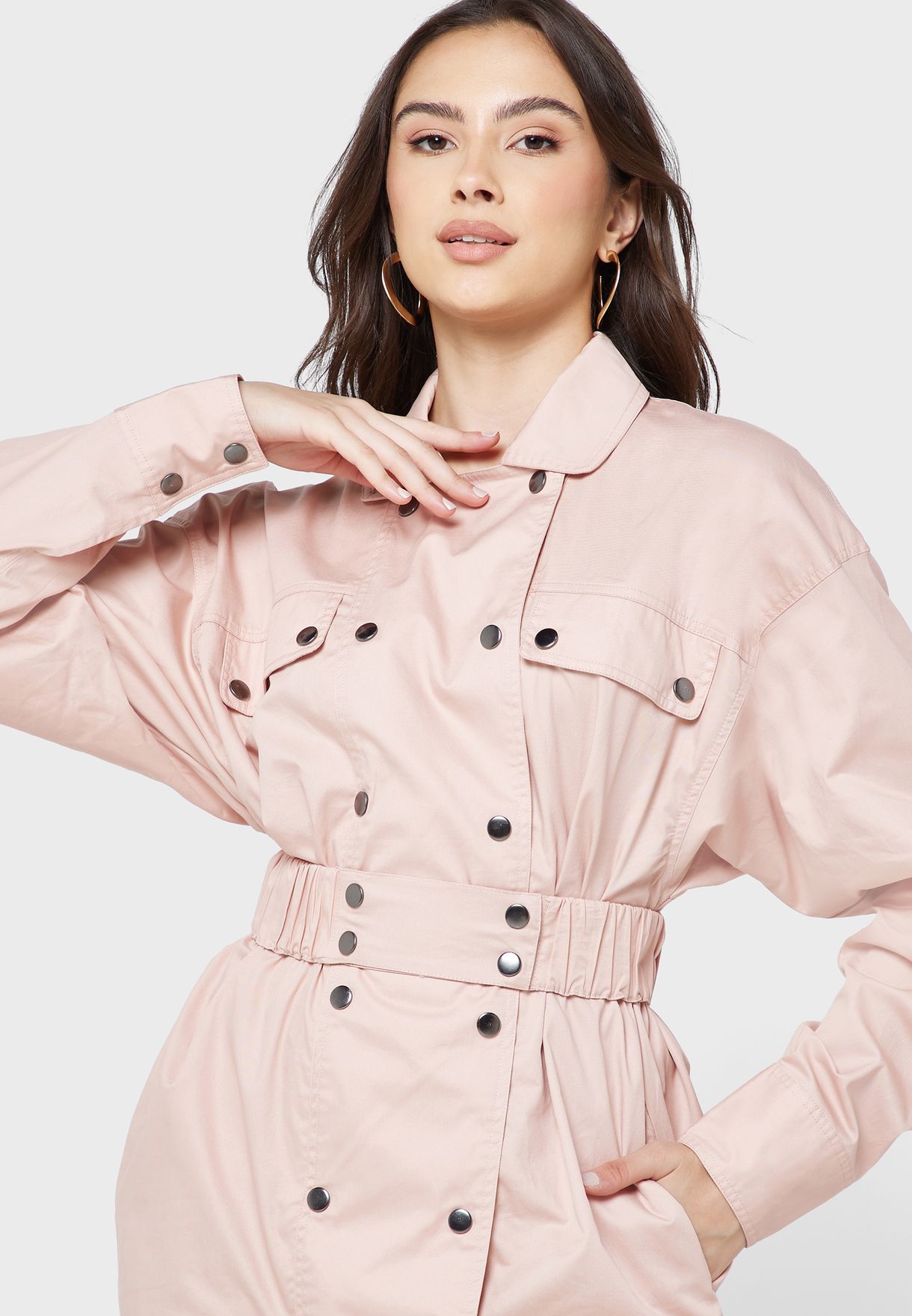 Belted Button Detail Dress