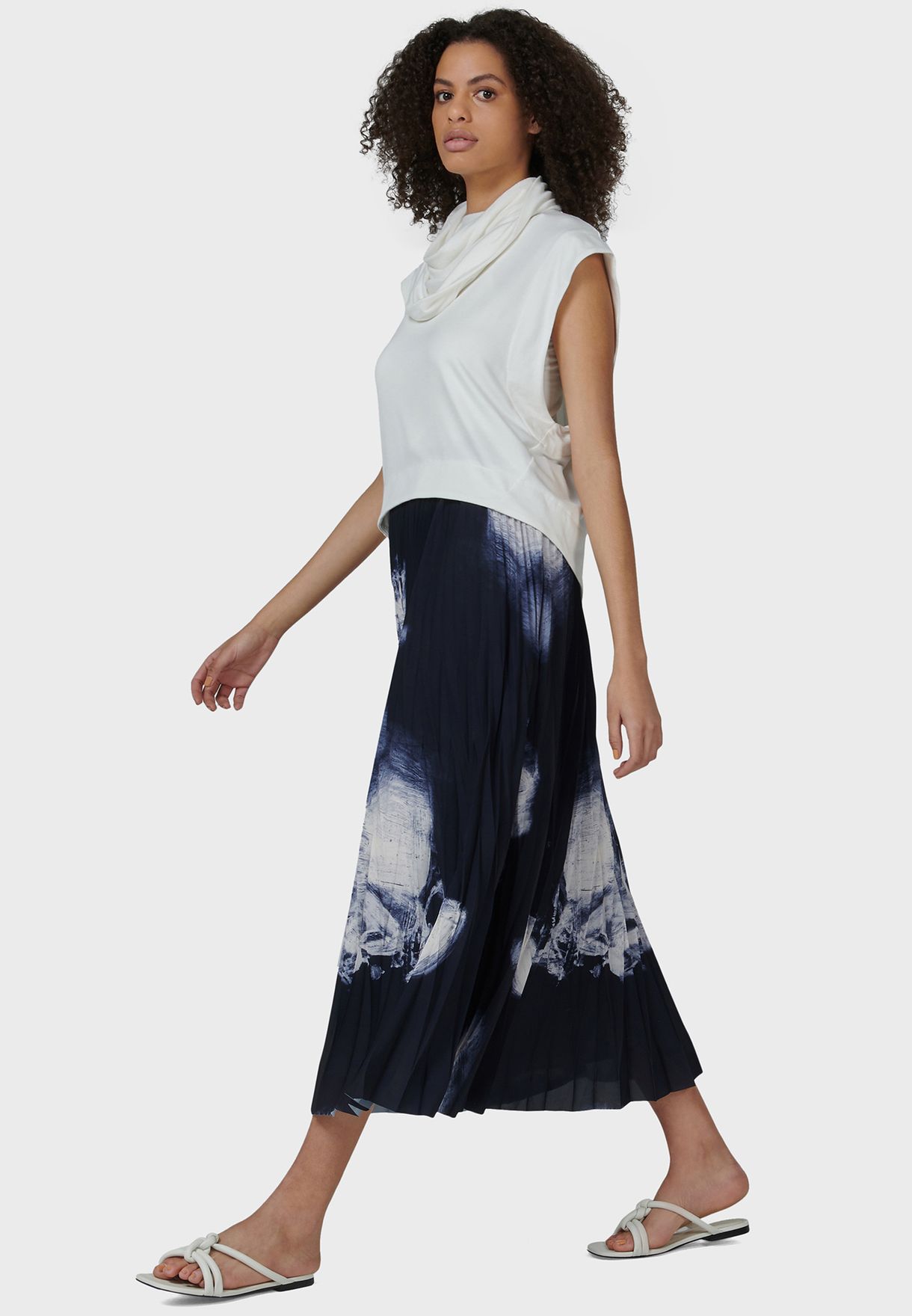 Abstraction Print Pleated Skirt