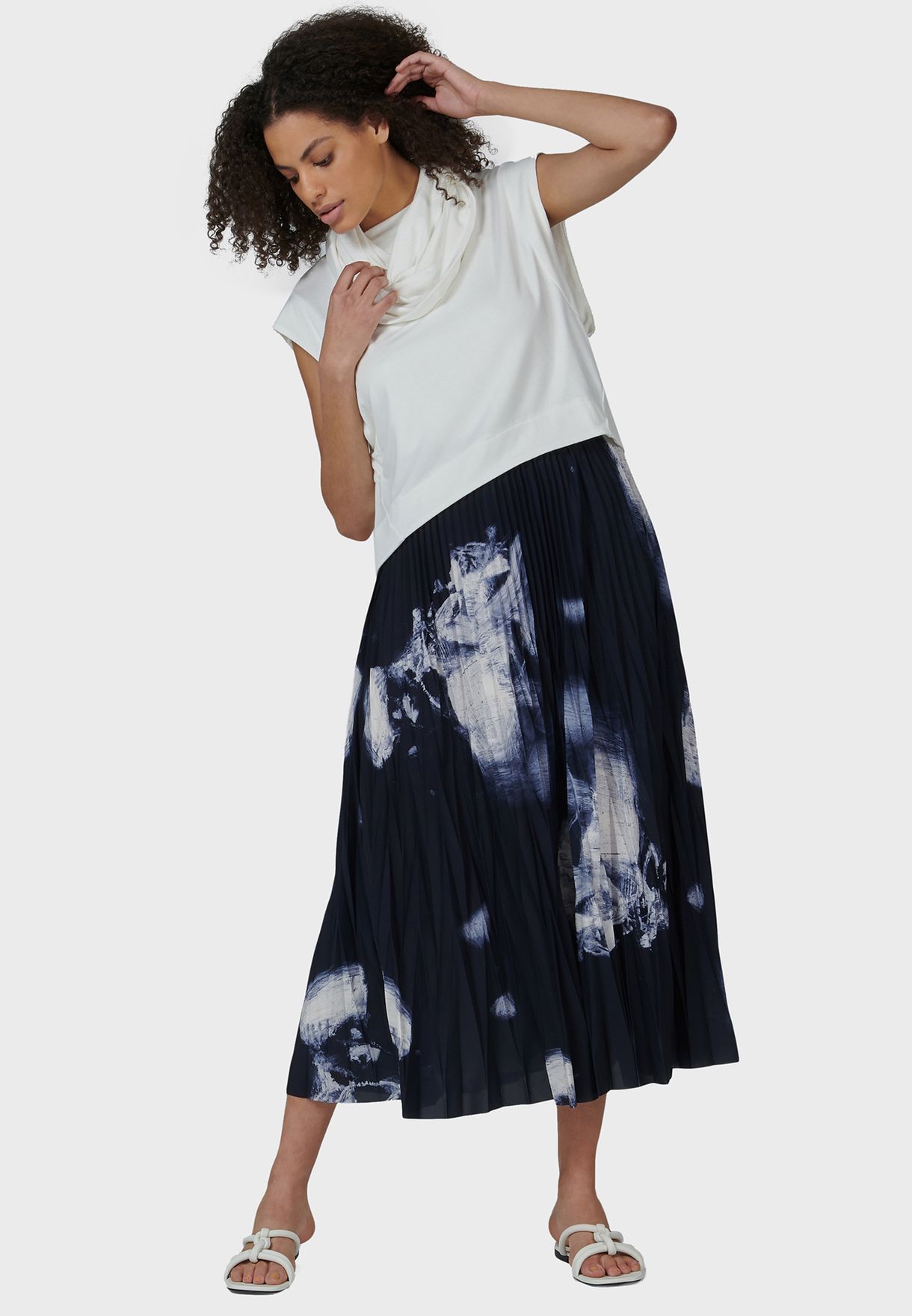 Abstraction Print Pleated Skirt