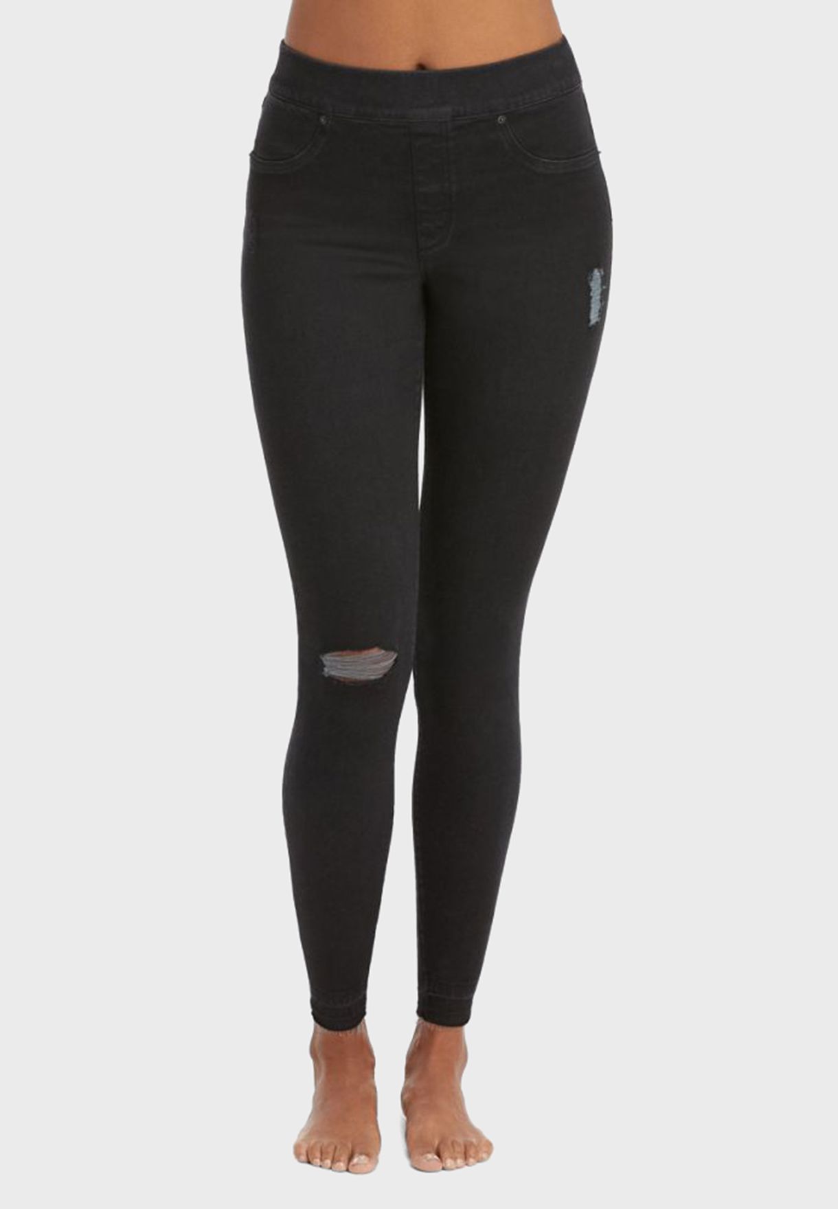 black distressed skinny jeans spanx