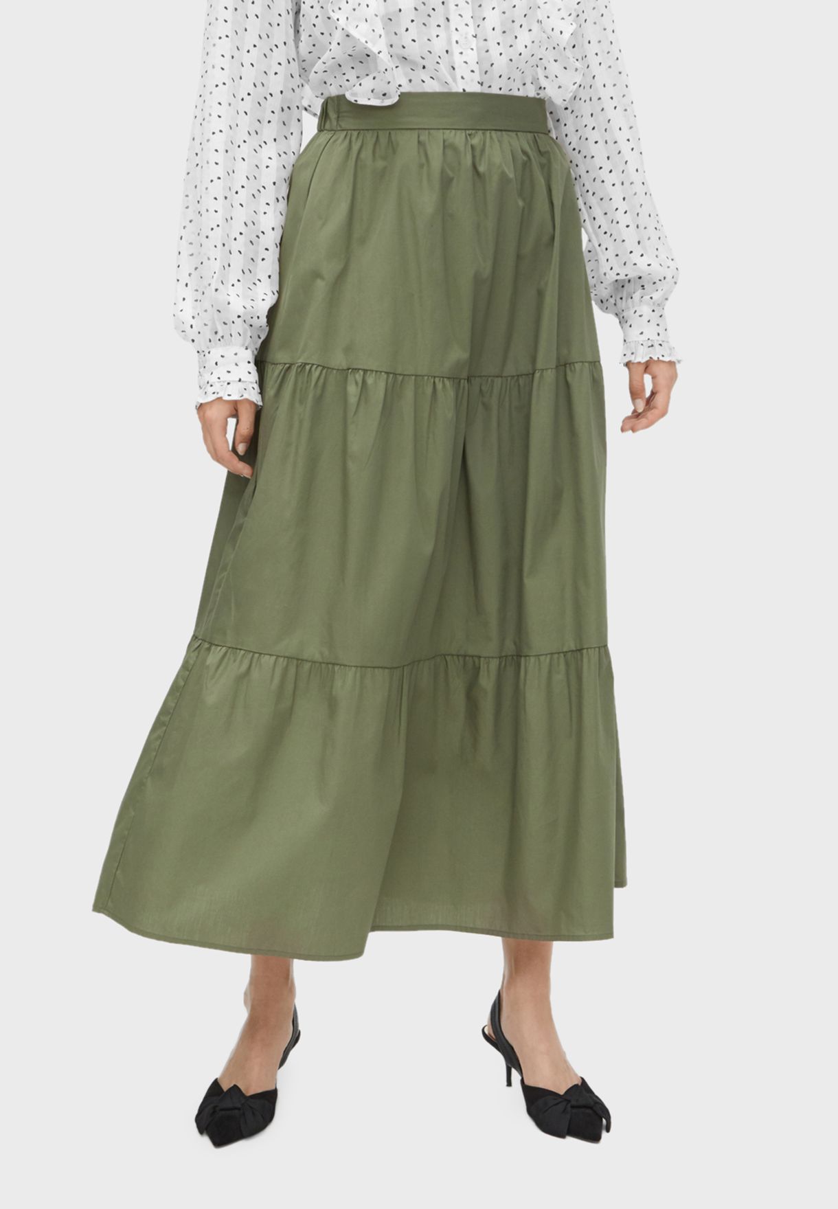 Buy Yas green Tiered Midi Skirt for Women in MENA, Worldwide