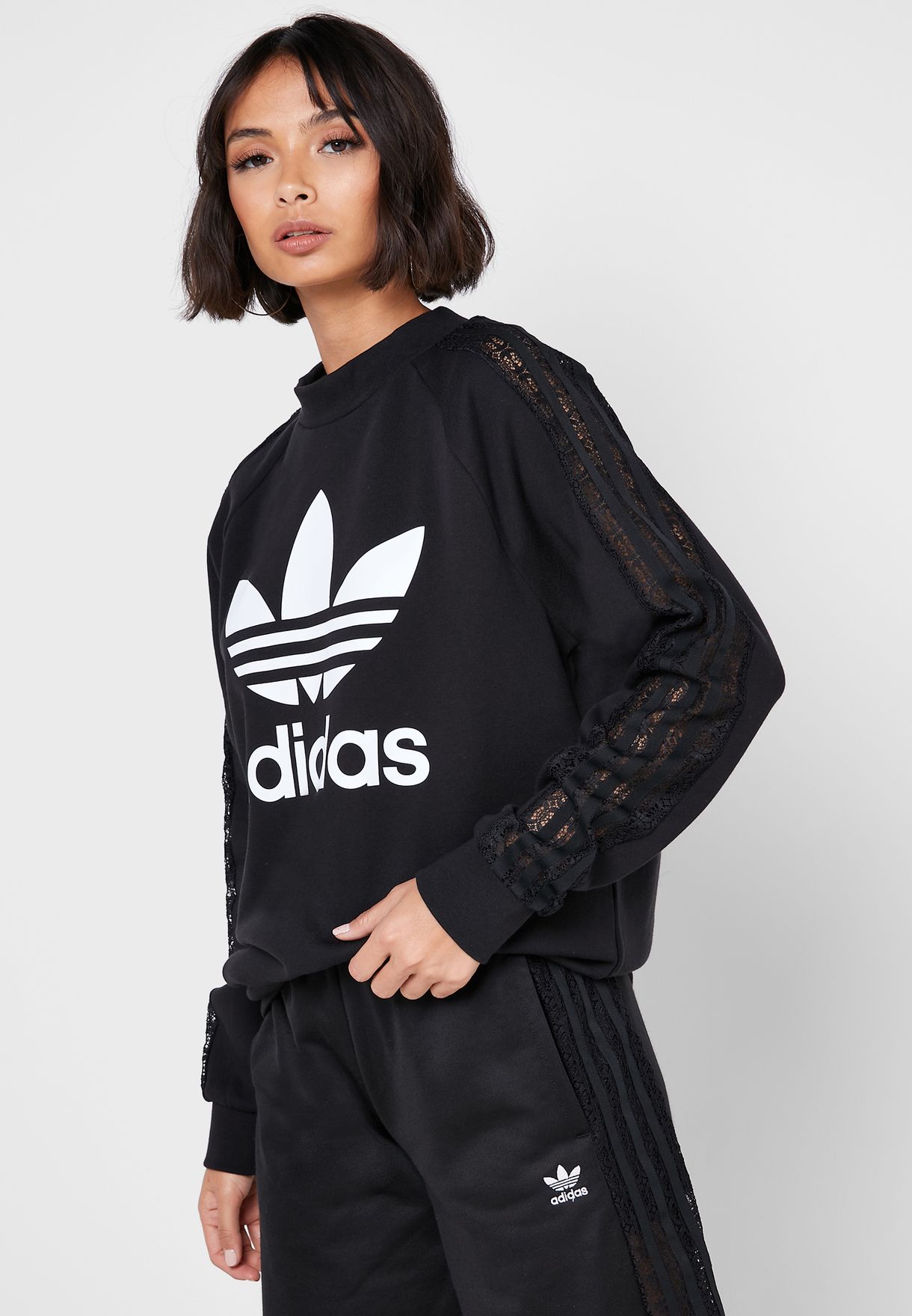 Buy adidas Originals black Trefoil Lace Sweatshirt for Kids in MENA ...