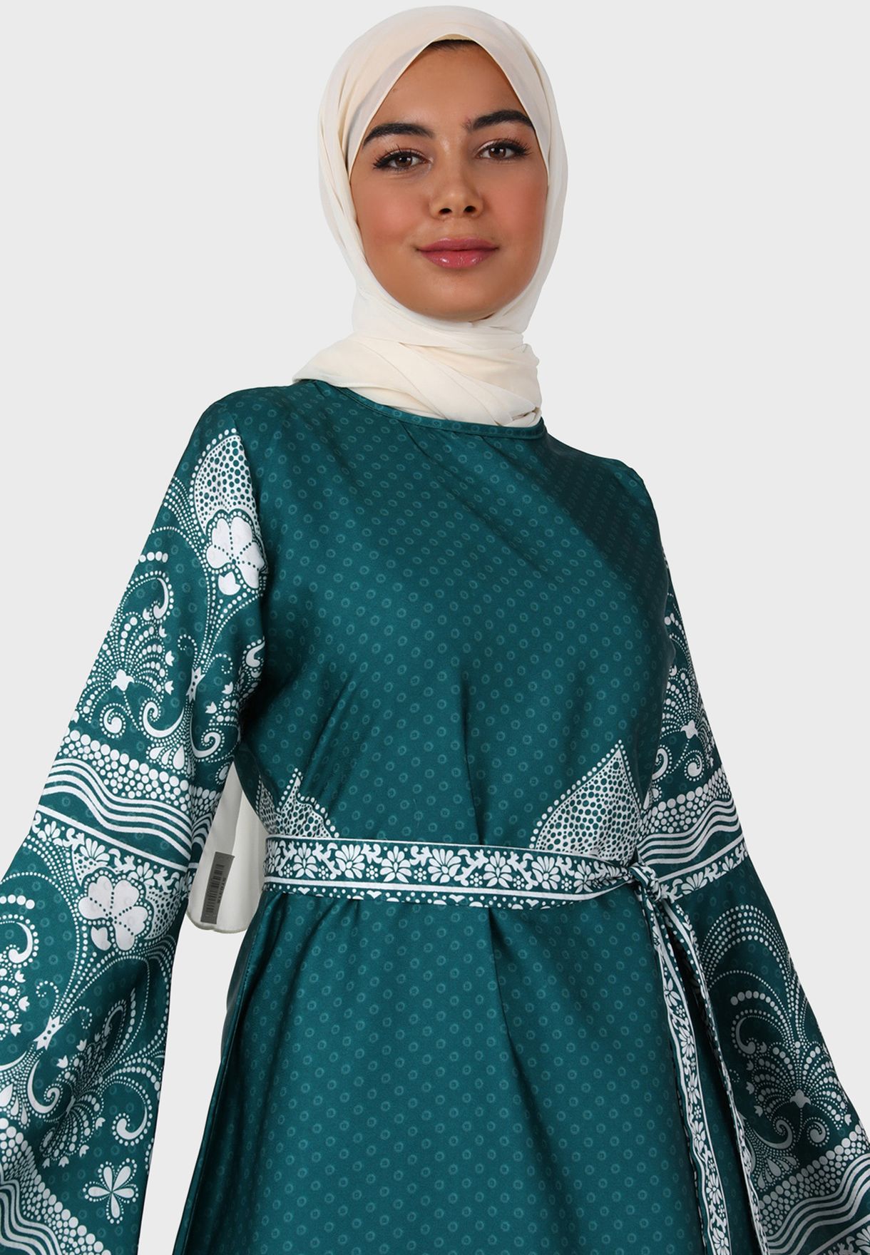 Belted Flute Sleeve Dress