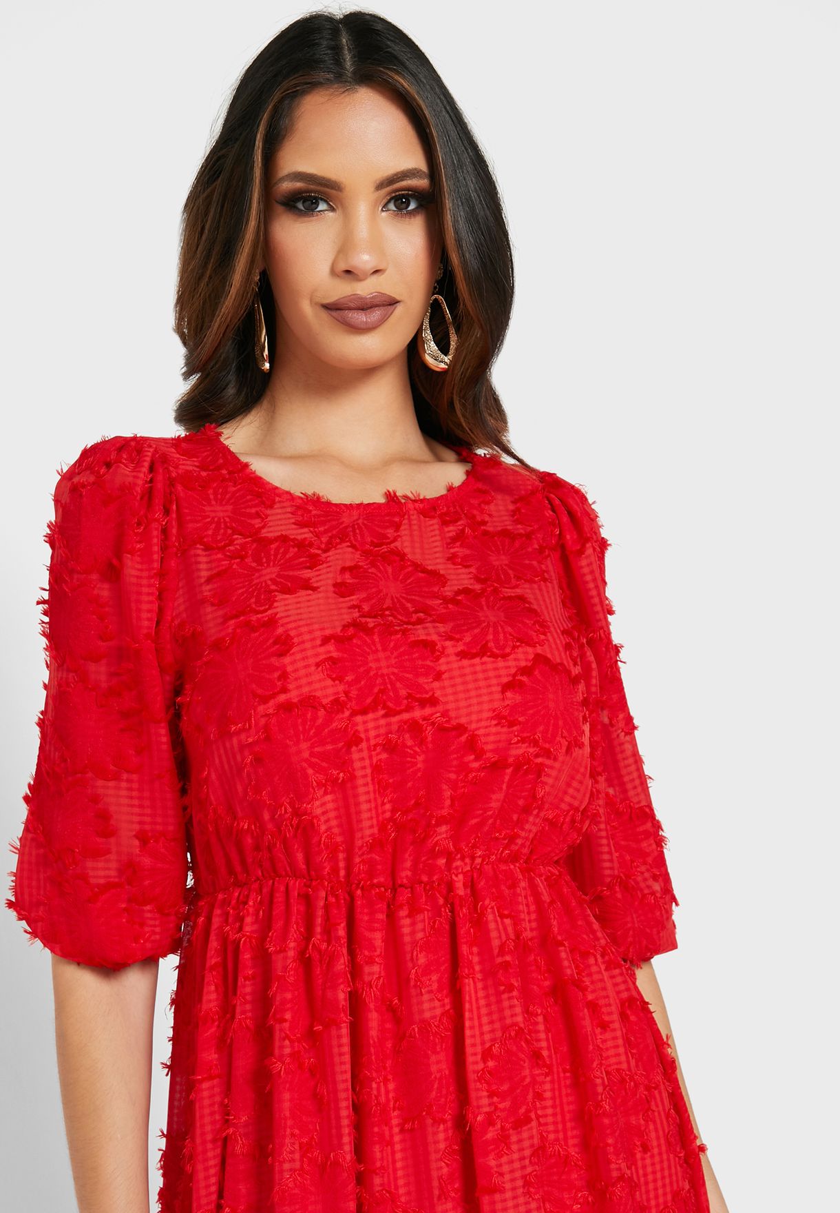 Tiered Hem Jacquard Dress