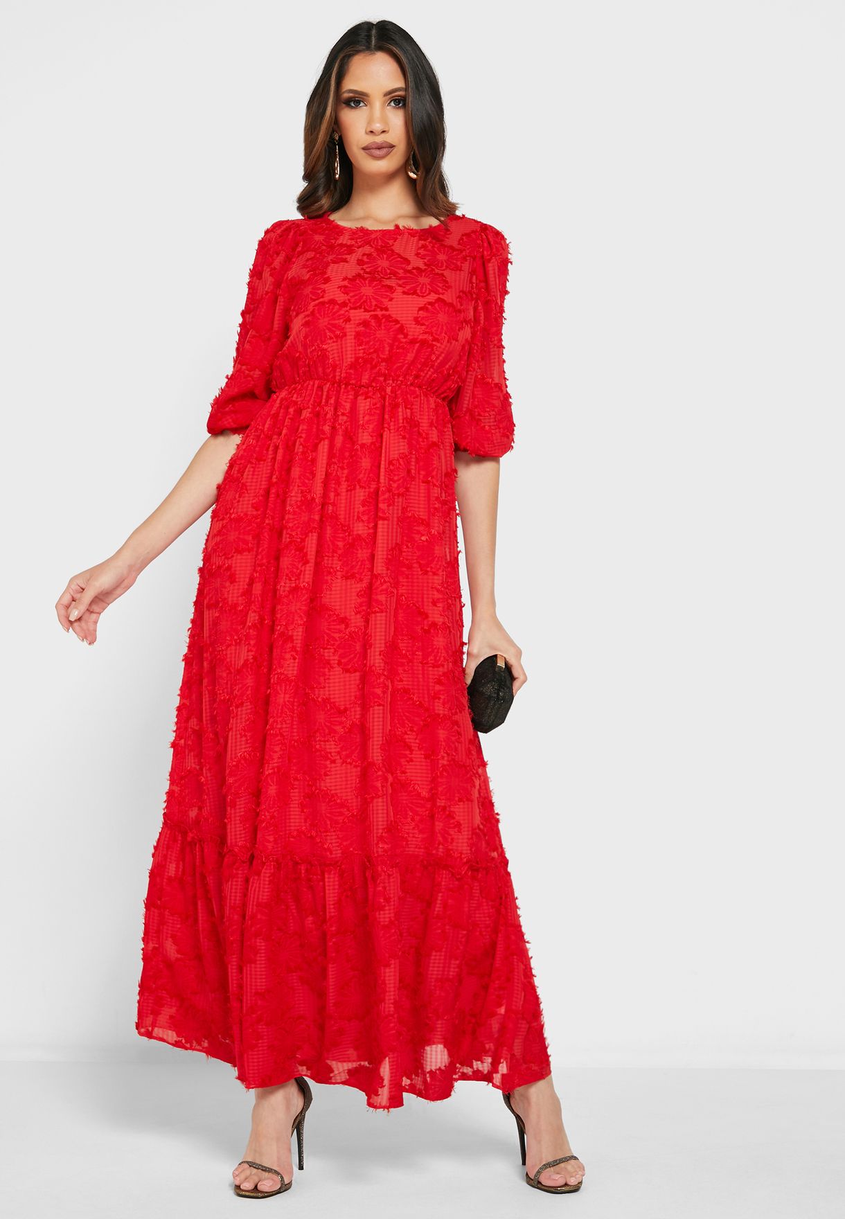 Tiered Hem Jacquard Dress