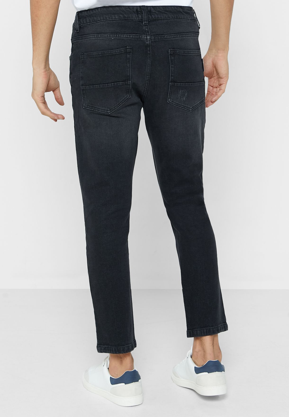 Tapered Cropped Fit Rip Detail Jean
