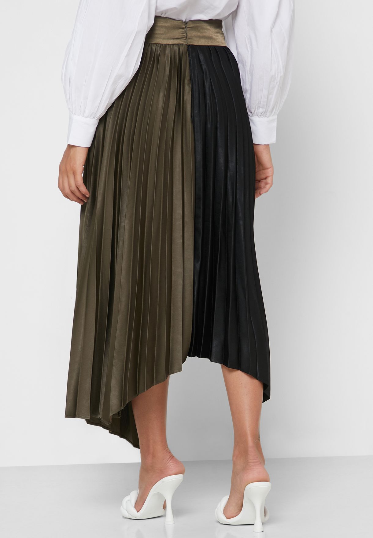 Buy Khizana multicolor Half & Half Pleated Tie Waist Midi Skirt for ...