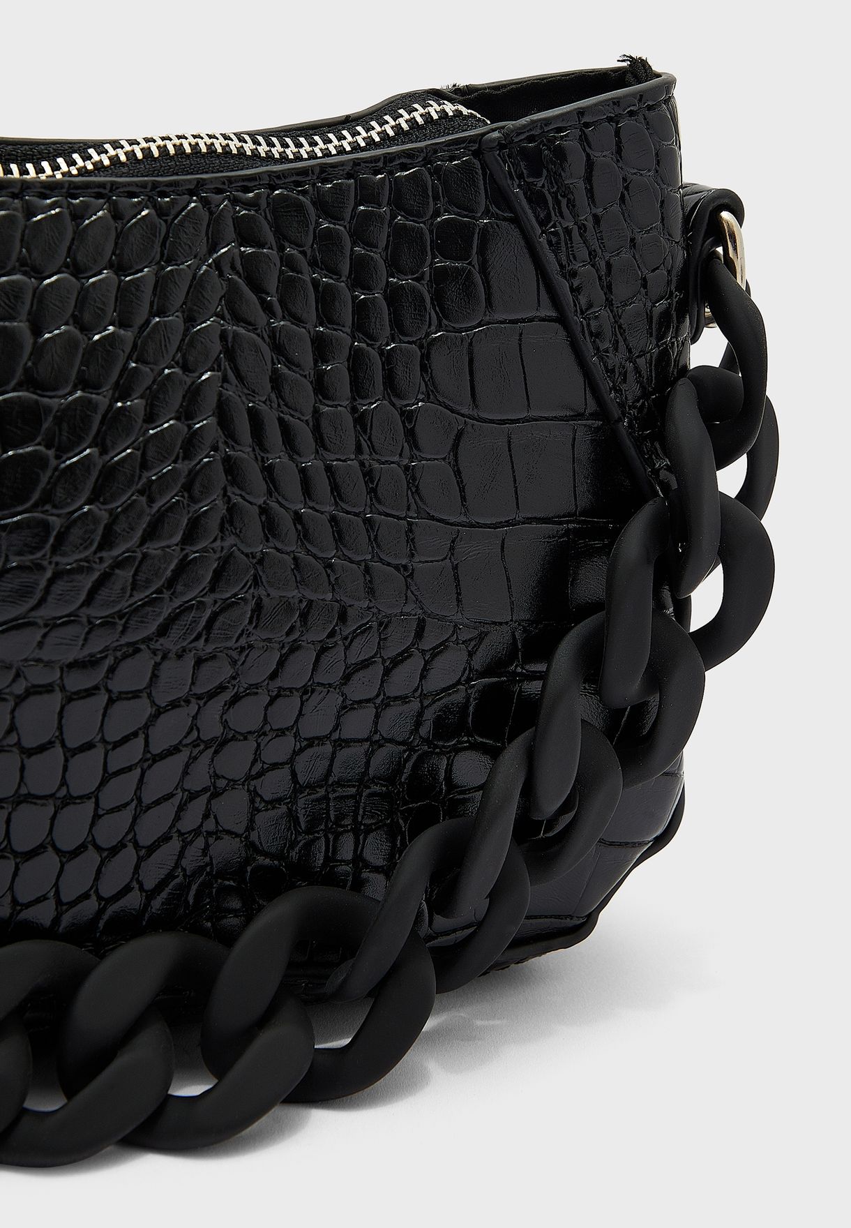 Croc Effect Tonal Chain Shoulder Bag