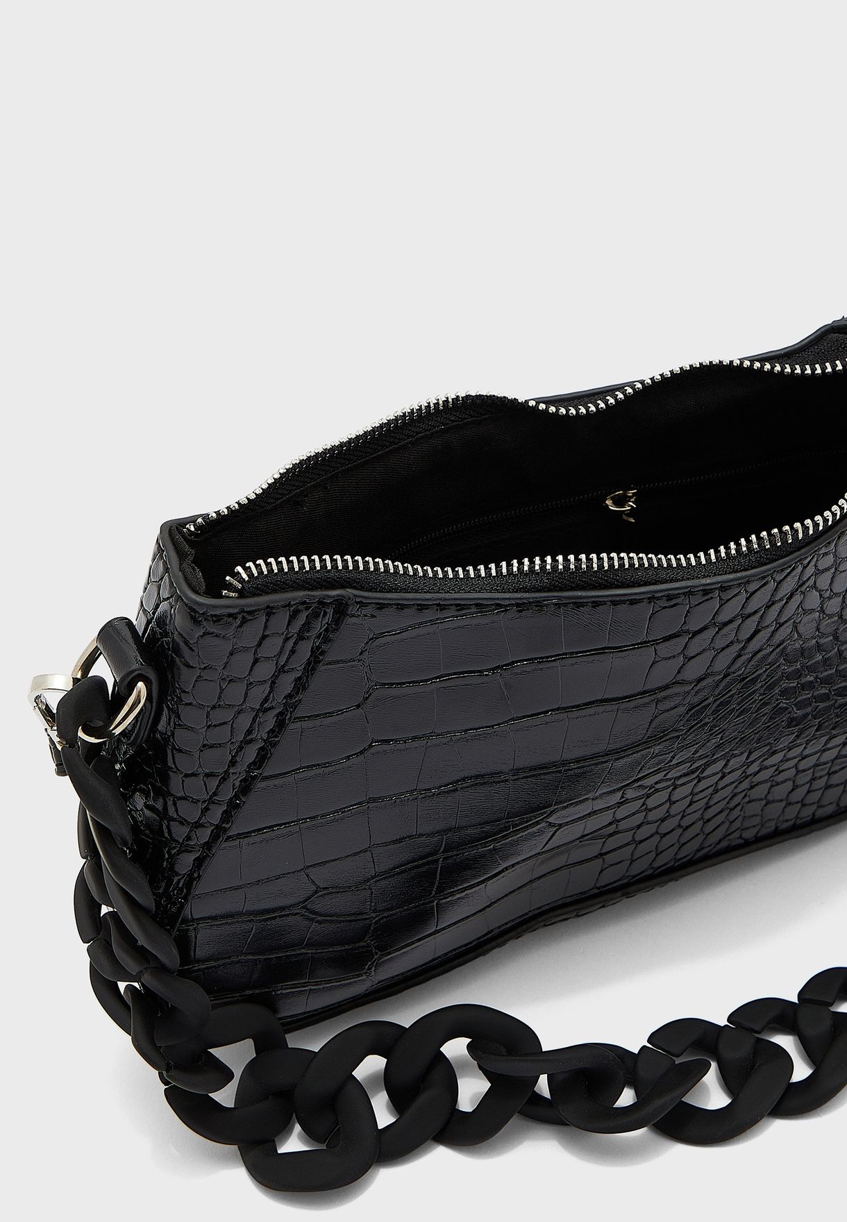 Croc Effect Tonal Chain Shoulder Bag