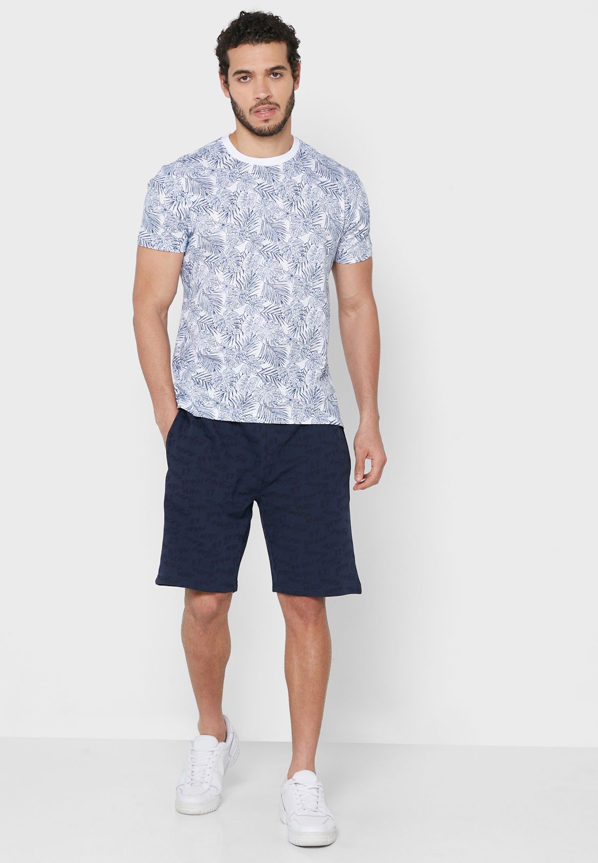 Tropical Print Crew Neck T-Shirt