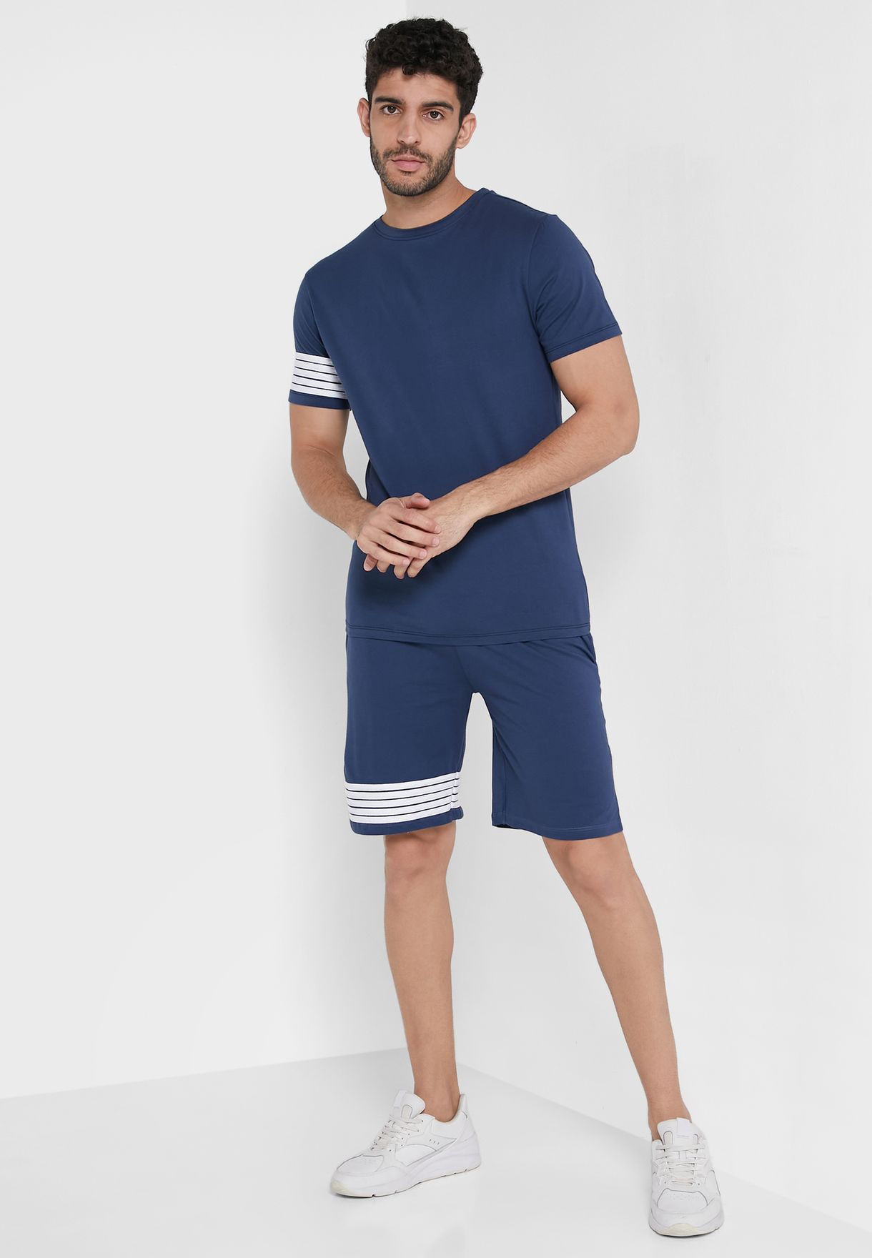 Striped Detailed T-Shirt & Shorts Set