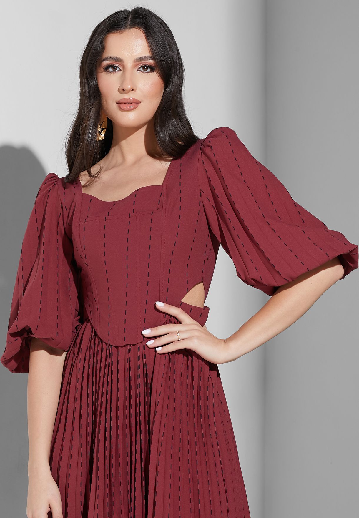 Puff Sleeve Plisse Dress