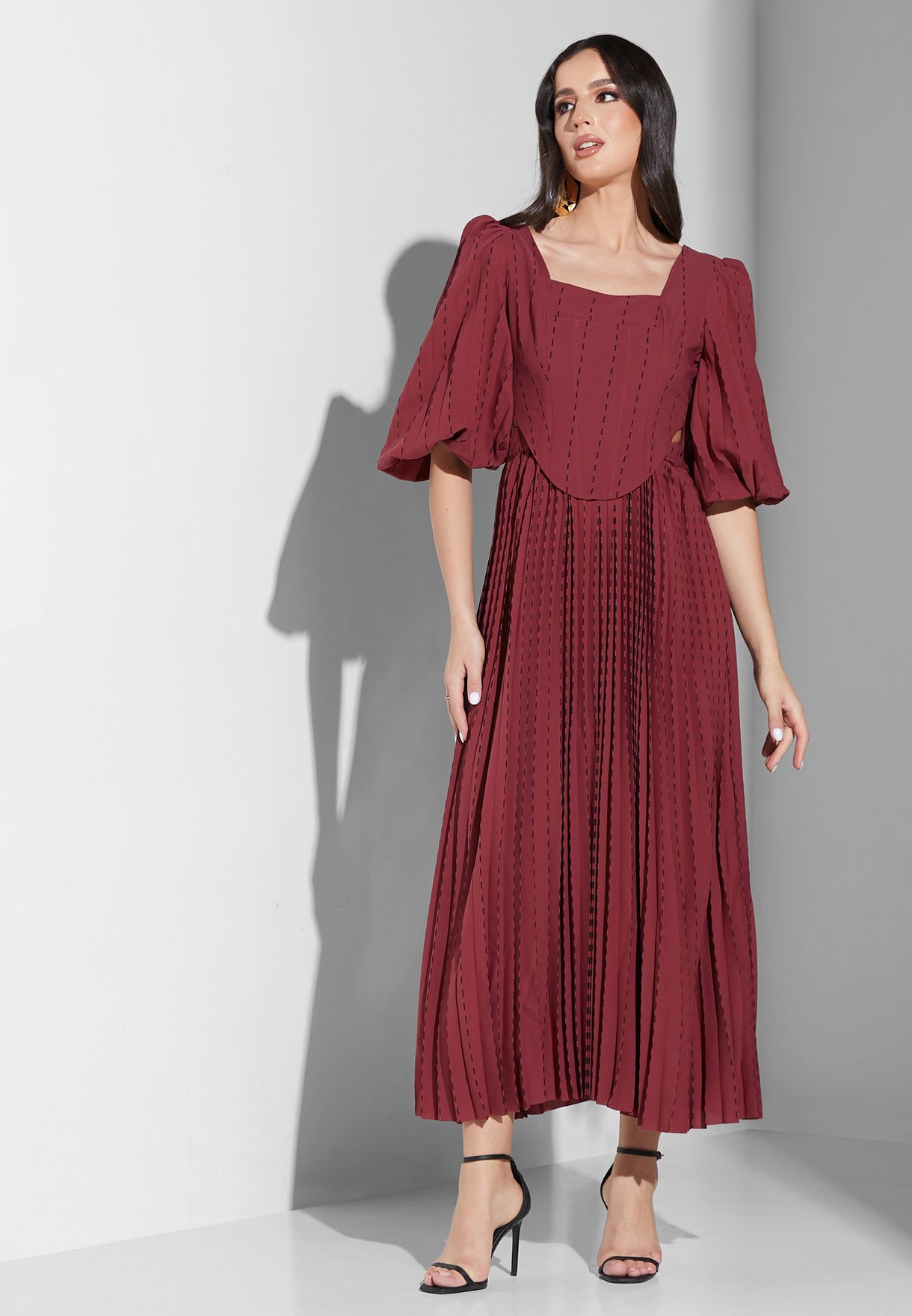 Puff Sleeve Plisse Dress