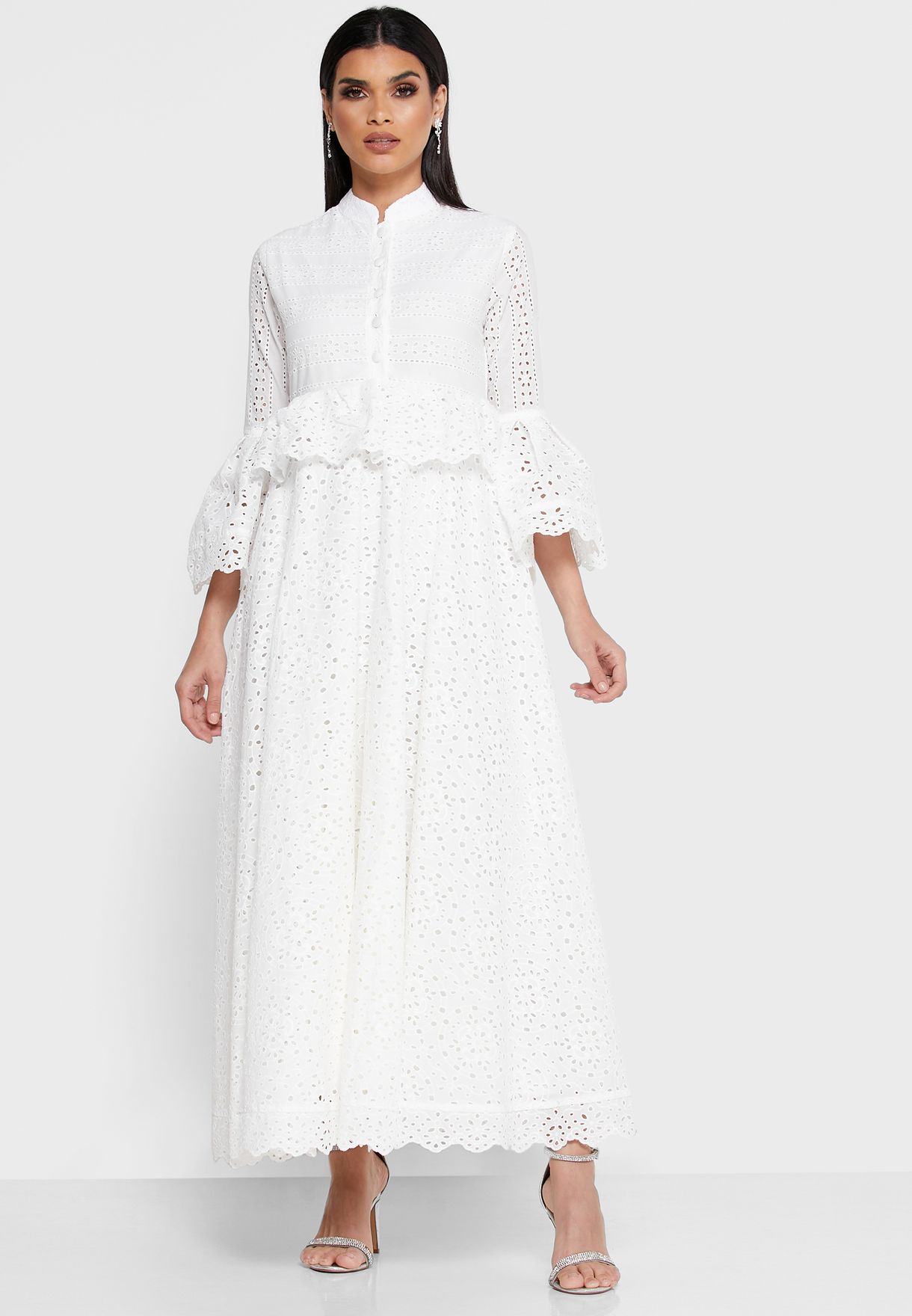 Buy Threadz By Ajoni white Mixed Pattern Schiffli Dress for Women in ...
