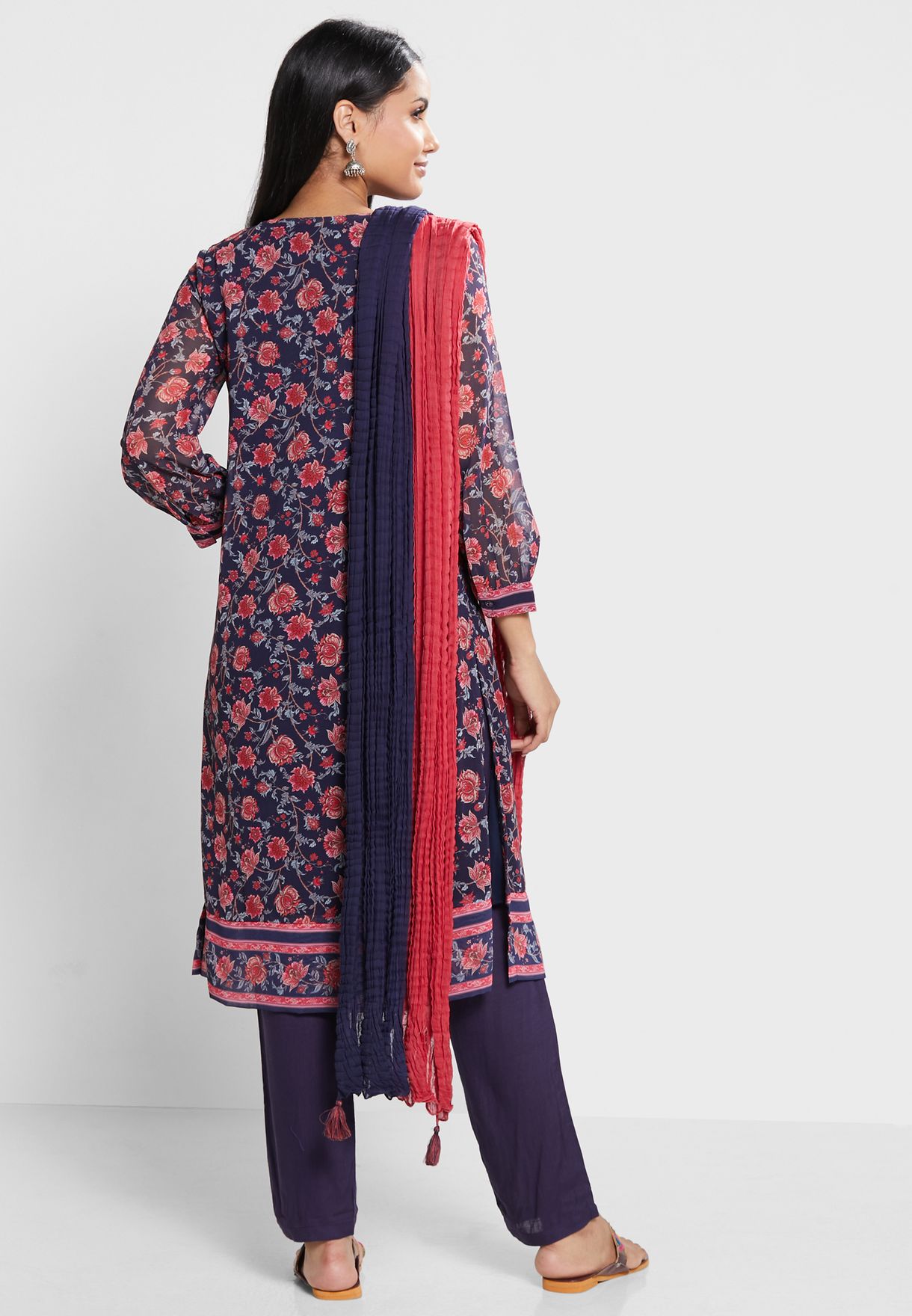Printed Kurti & Pants Set With Dupatta