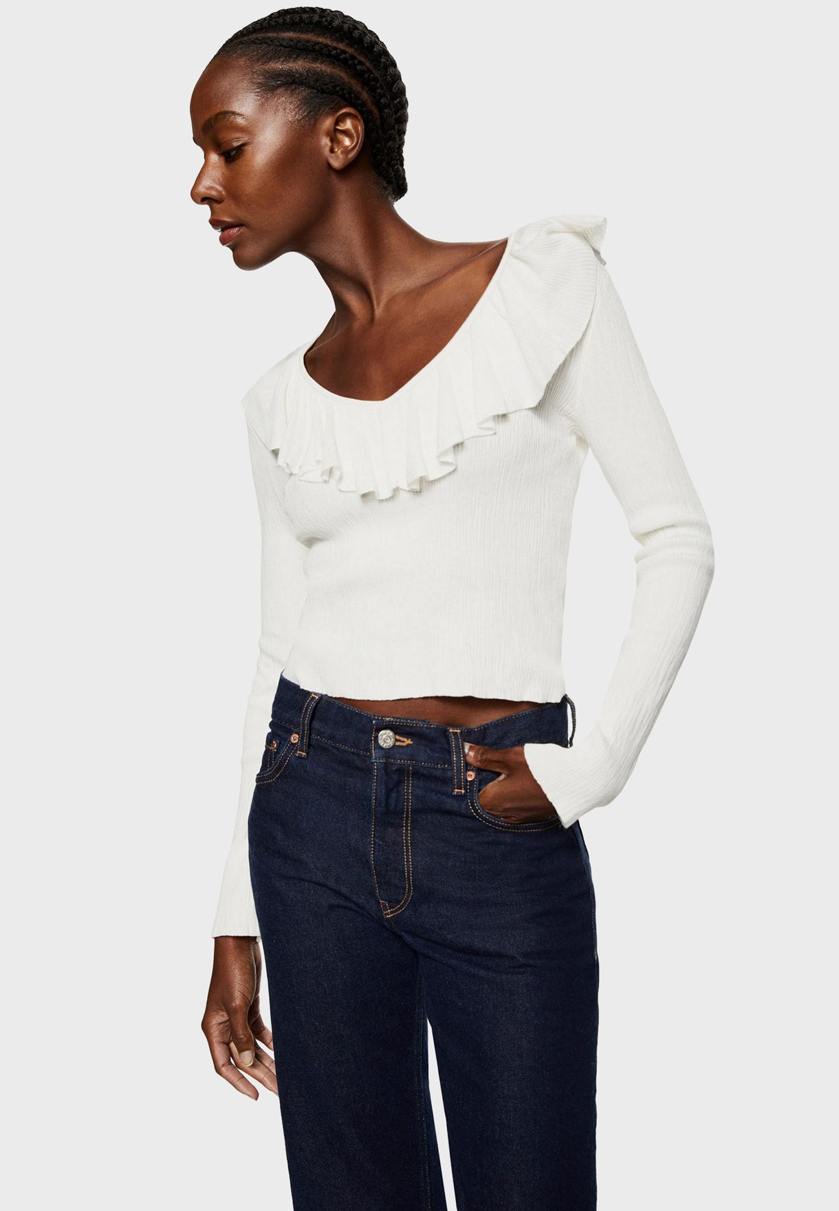 Ruffle Neck Knitted Sweater