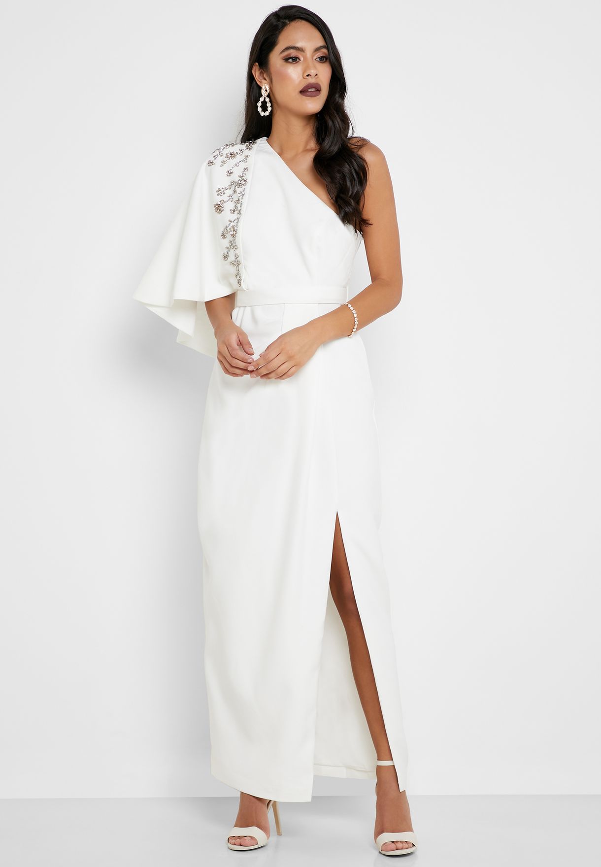 cape sleeve white dress