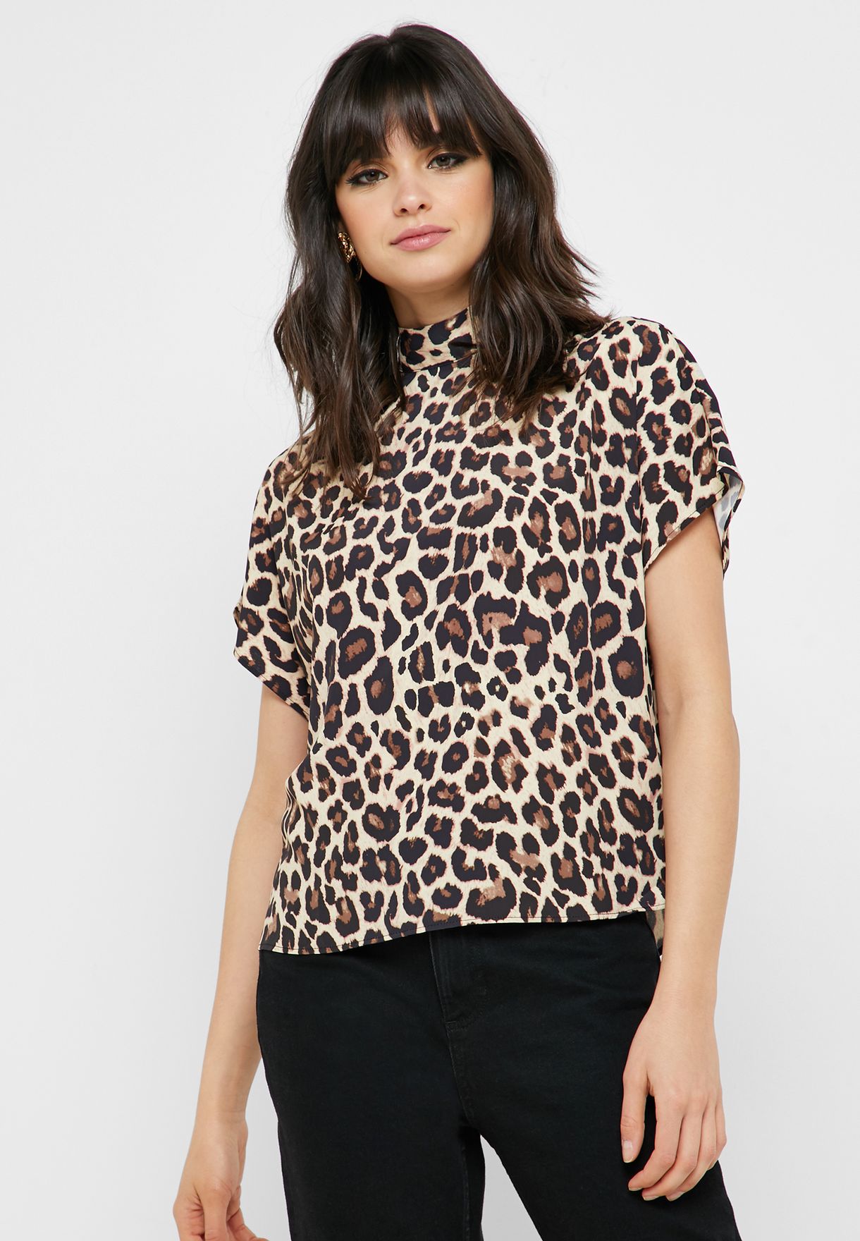 high neck leopard print top
