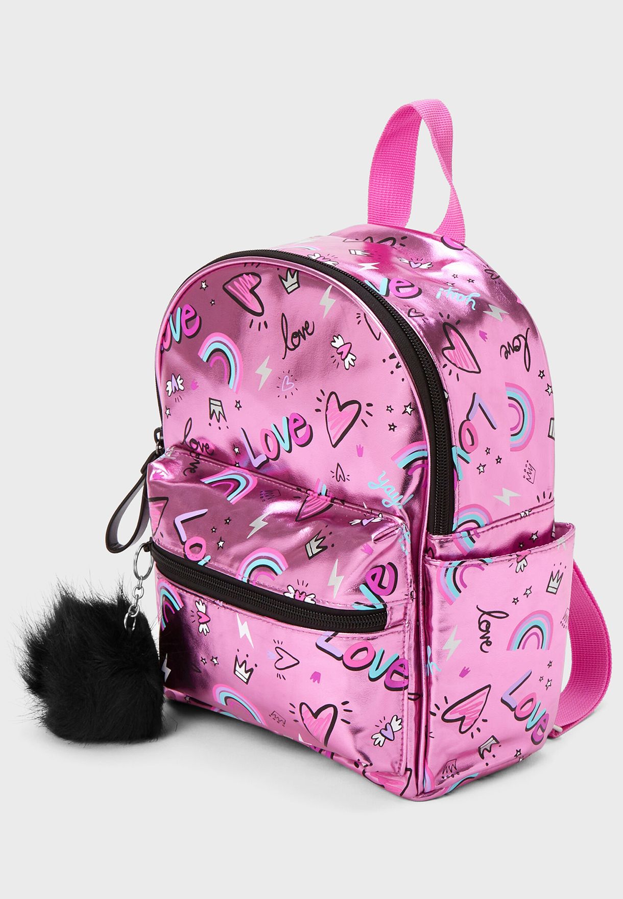 Kids Heart Print Pompom Backpack