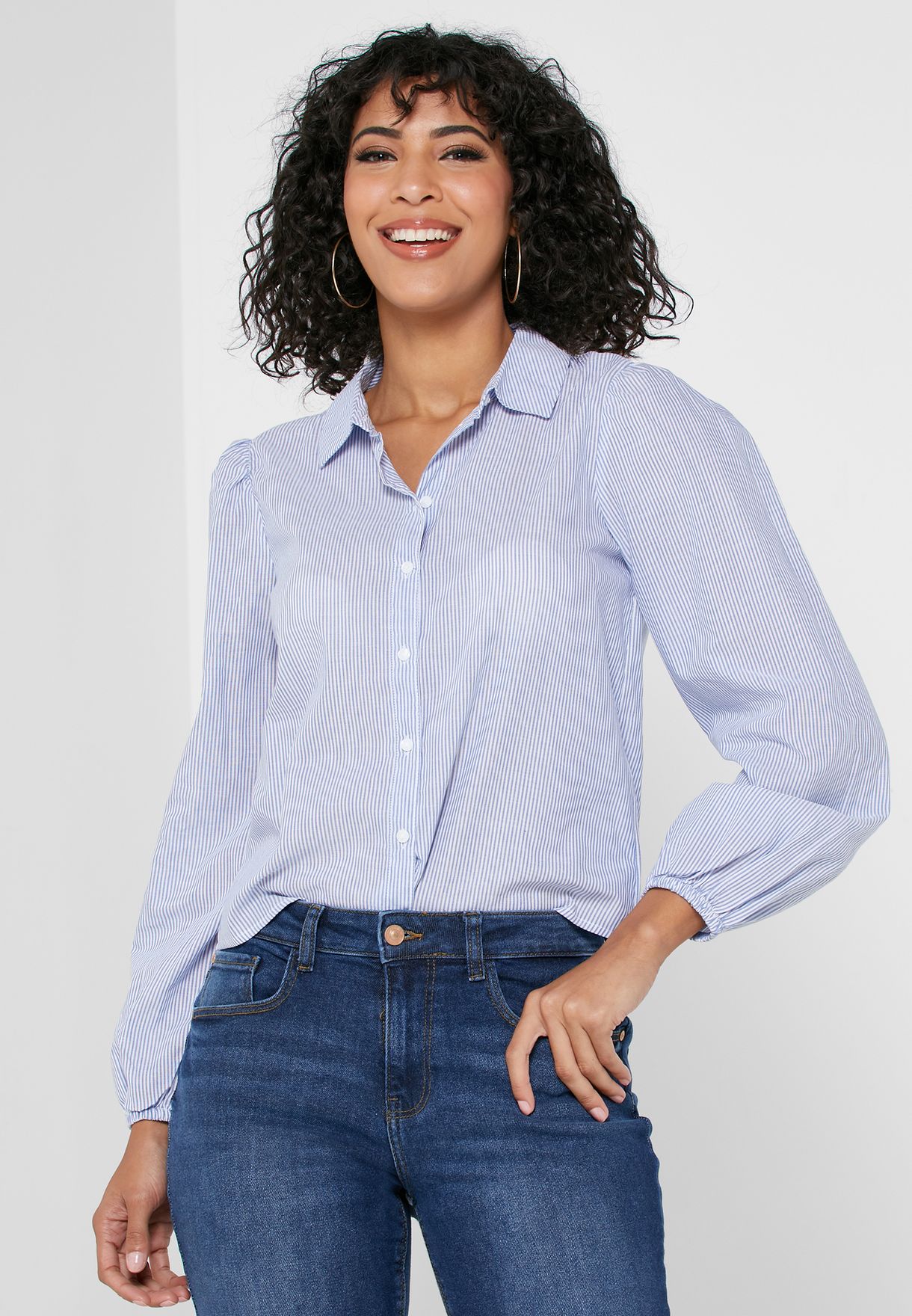 puff sleeve button down blouse