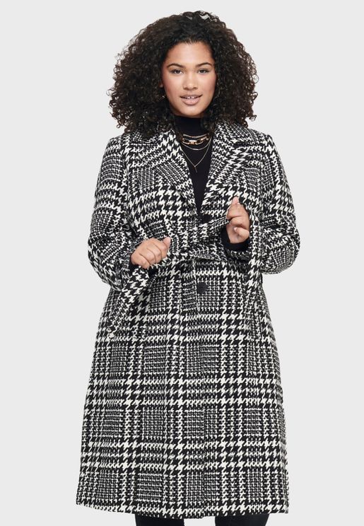 plus size checked coat