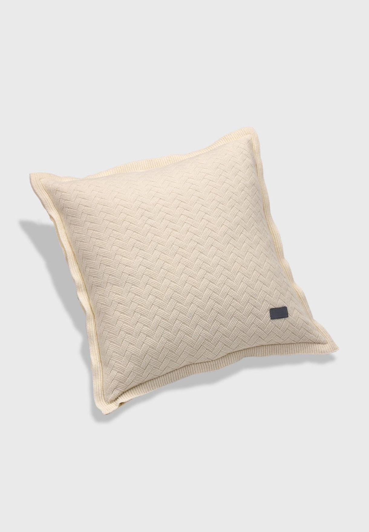 Square White Fishbone Knit Cushion Cover