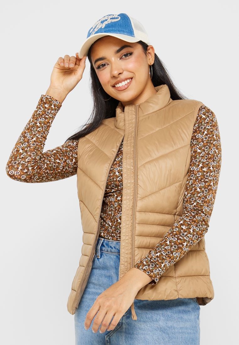Buy Vero Moda brown Zip Through Puffer Vest Jacket Women in Kuwait city, other cities