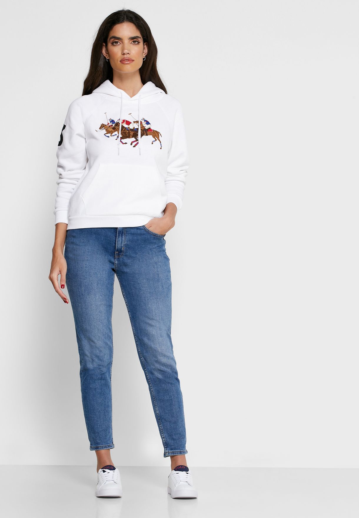 Buy Polo Ralph Lauren White Ribbed Trim Graphic Hoodie For Women In Dubai Abu Dhabi 211792456002