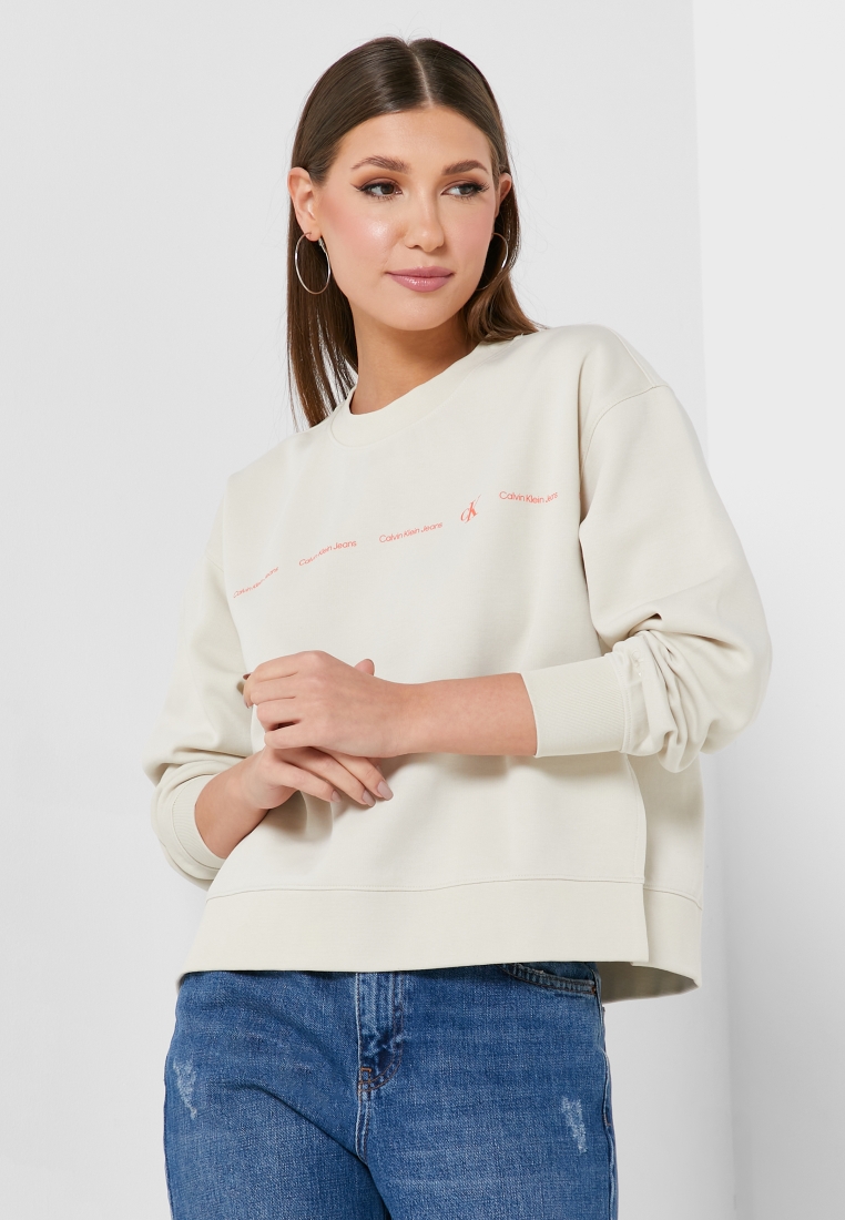 Calvin Klein Jeans - Beige Logo Cotton Hoodie