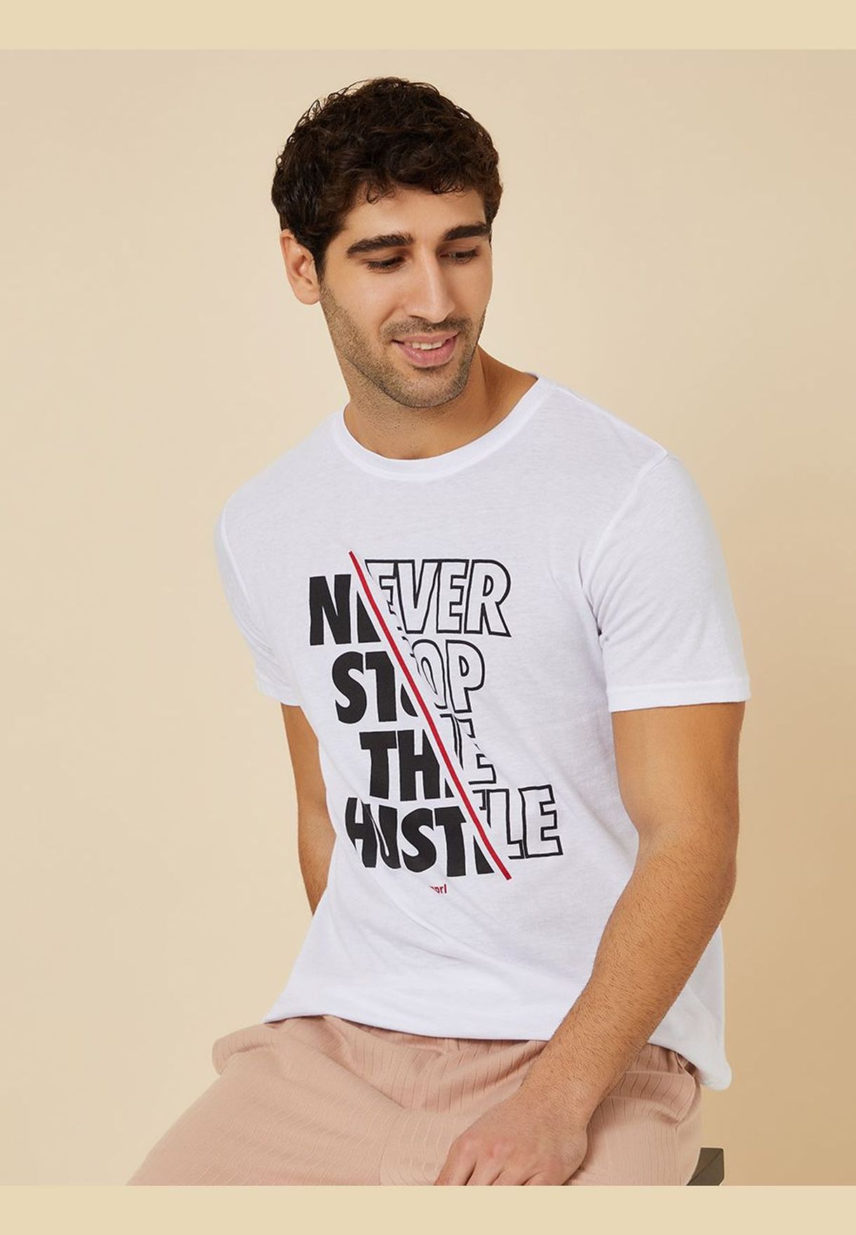 Never Stop Slogan Print Regular Fit T-shirt