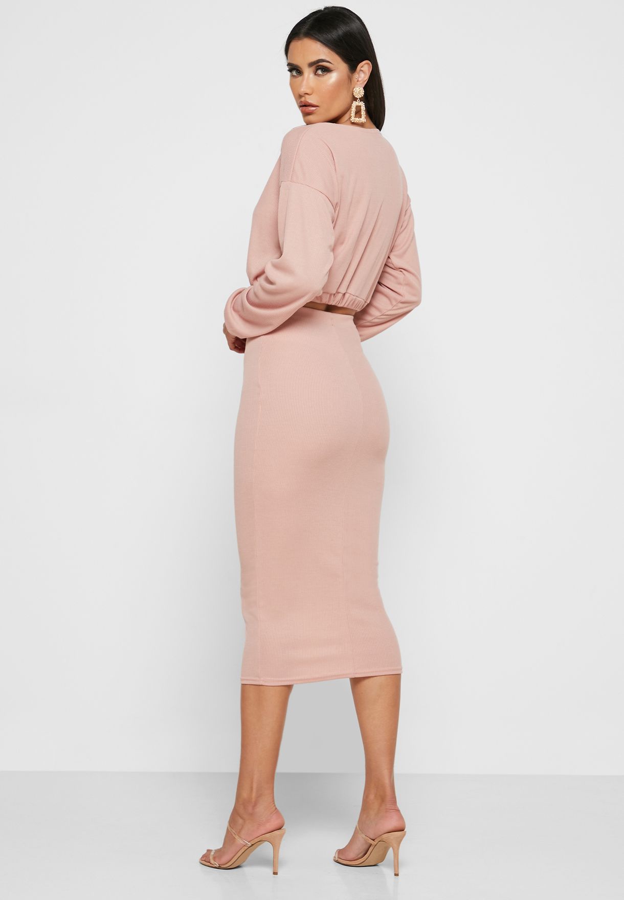 Buy Missguided Pink Ribbed Crop Top Skirt Set For Women In Riyadh Jeddah