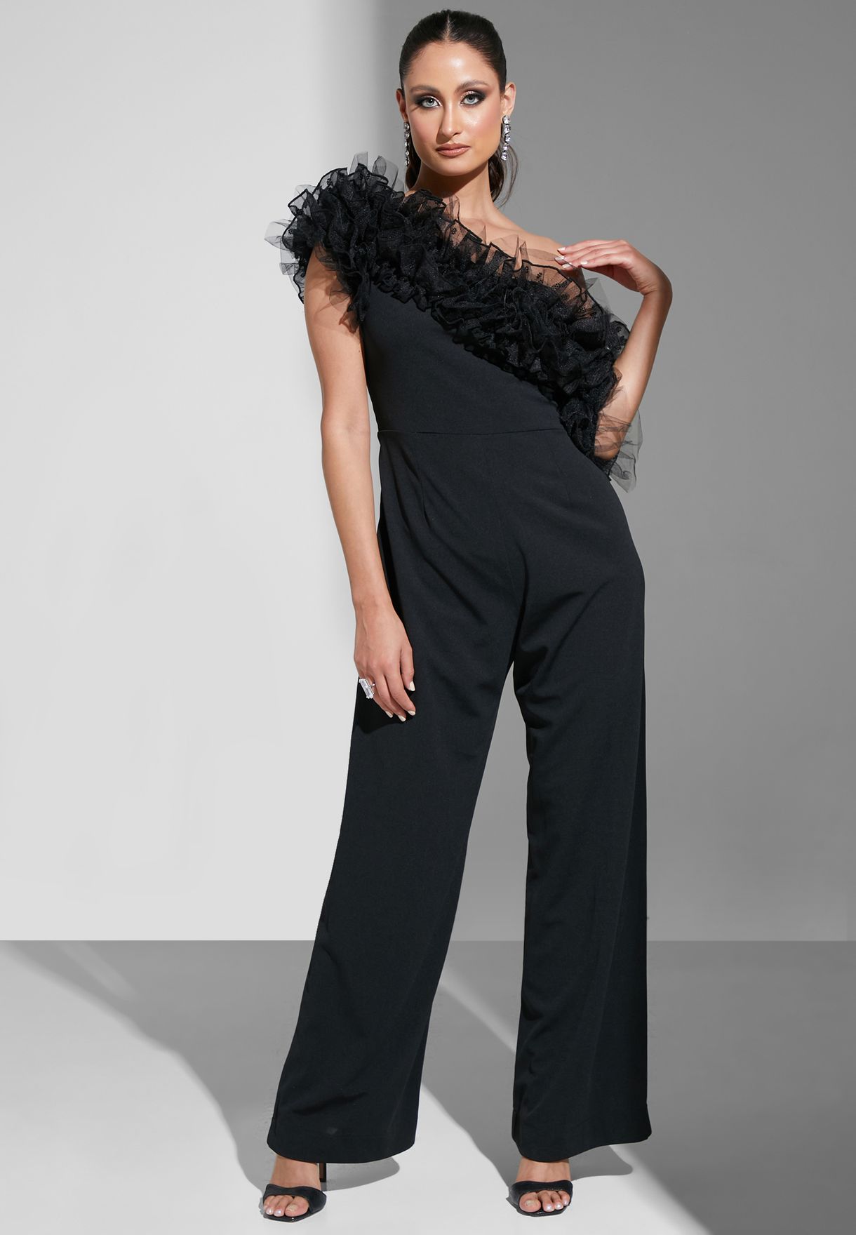 Ruffle Tulle One Shoulder Jumpsuit