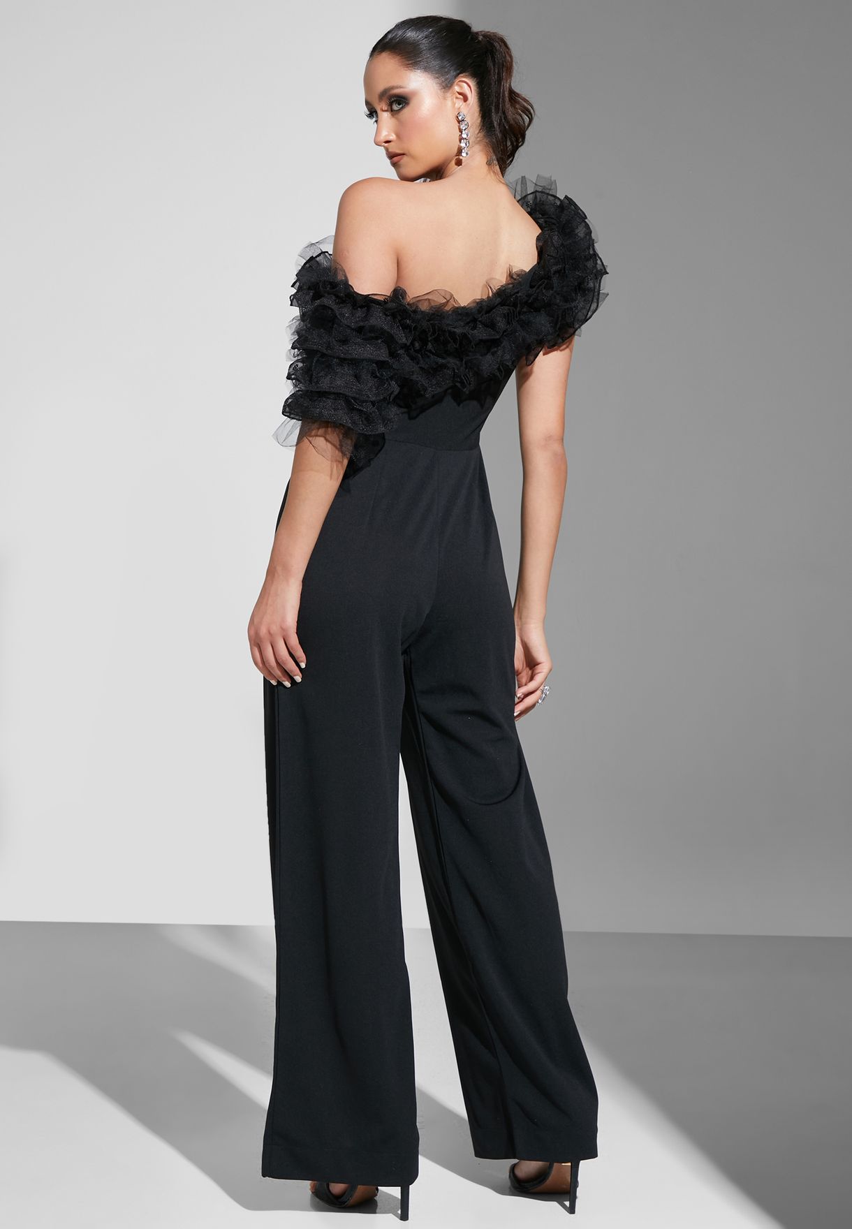Ruffle Tulle One Shoulder Jumpsuit