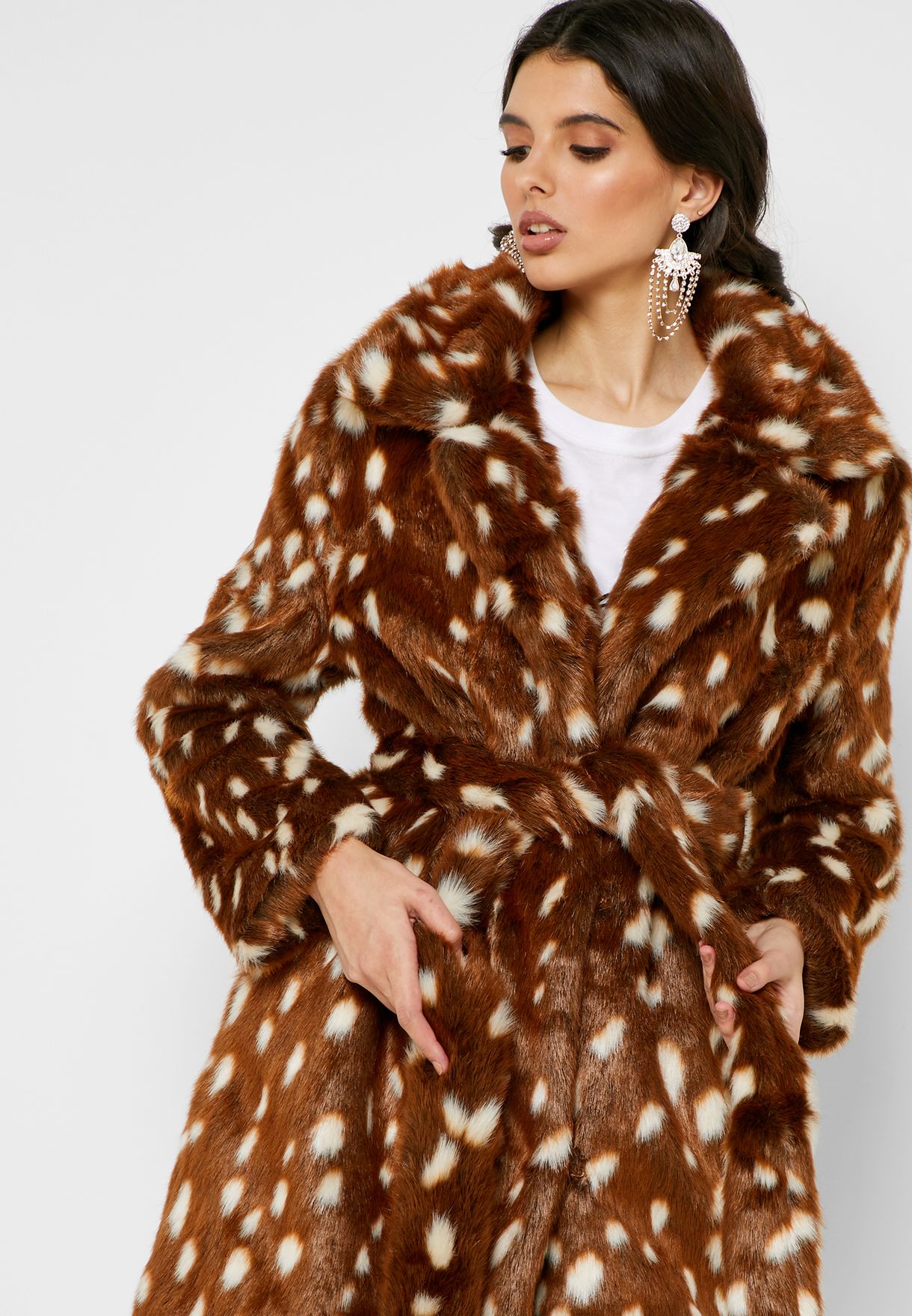 faux fur print coat