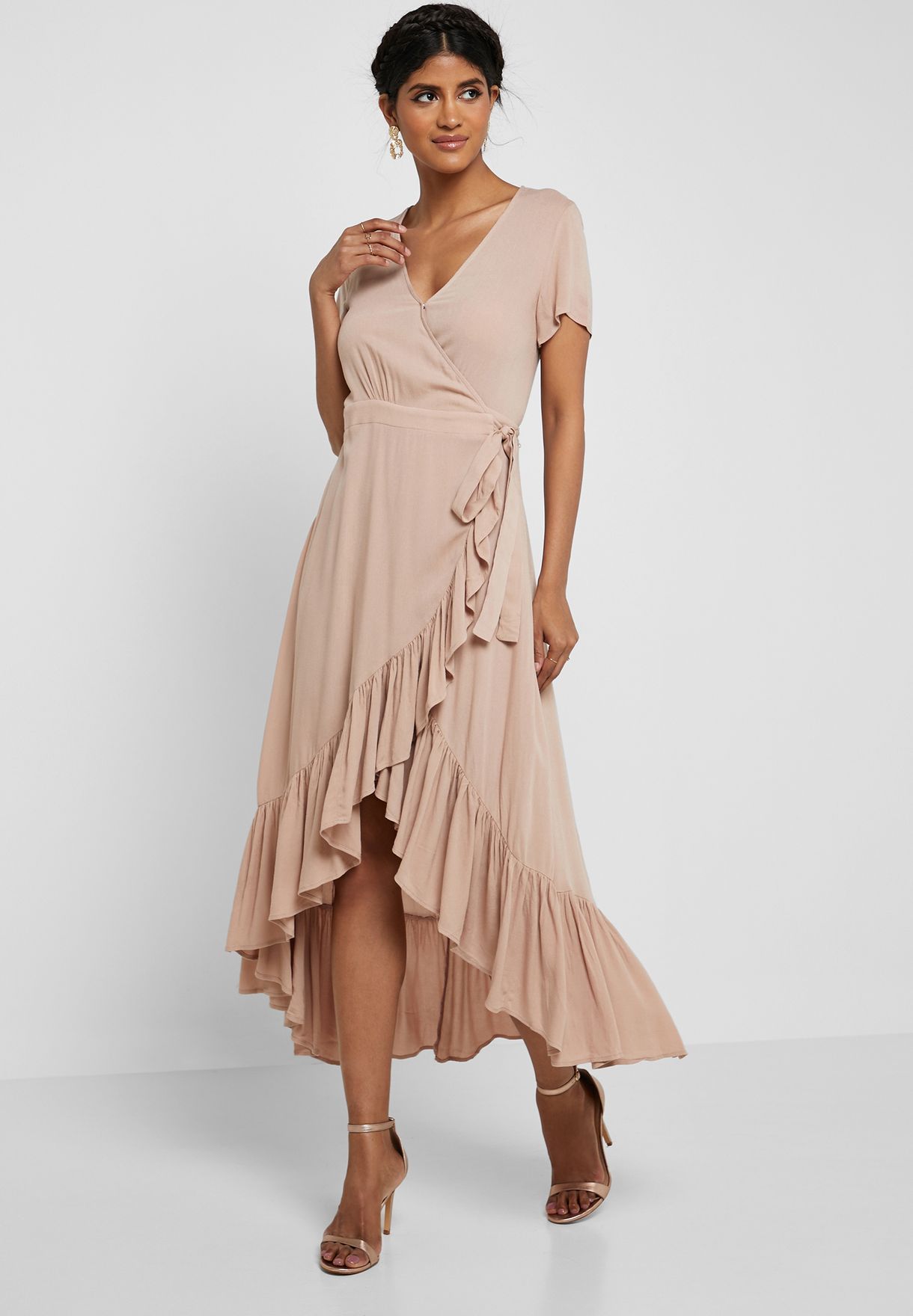 ruffle hem wrap dress