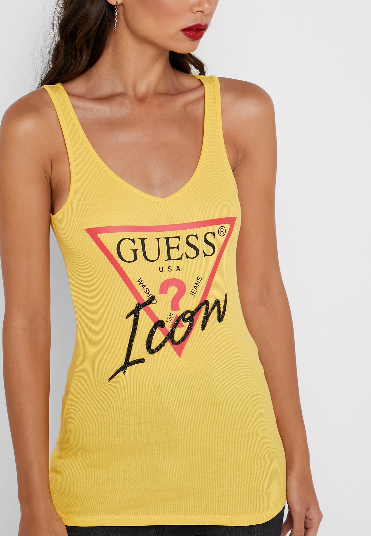 guess yellow tank top