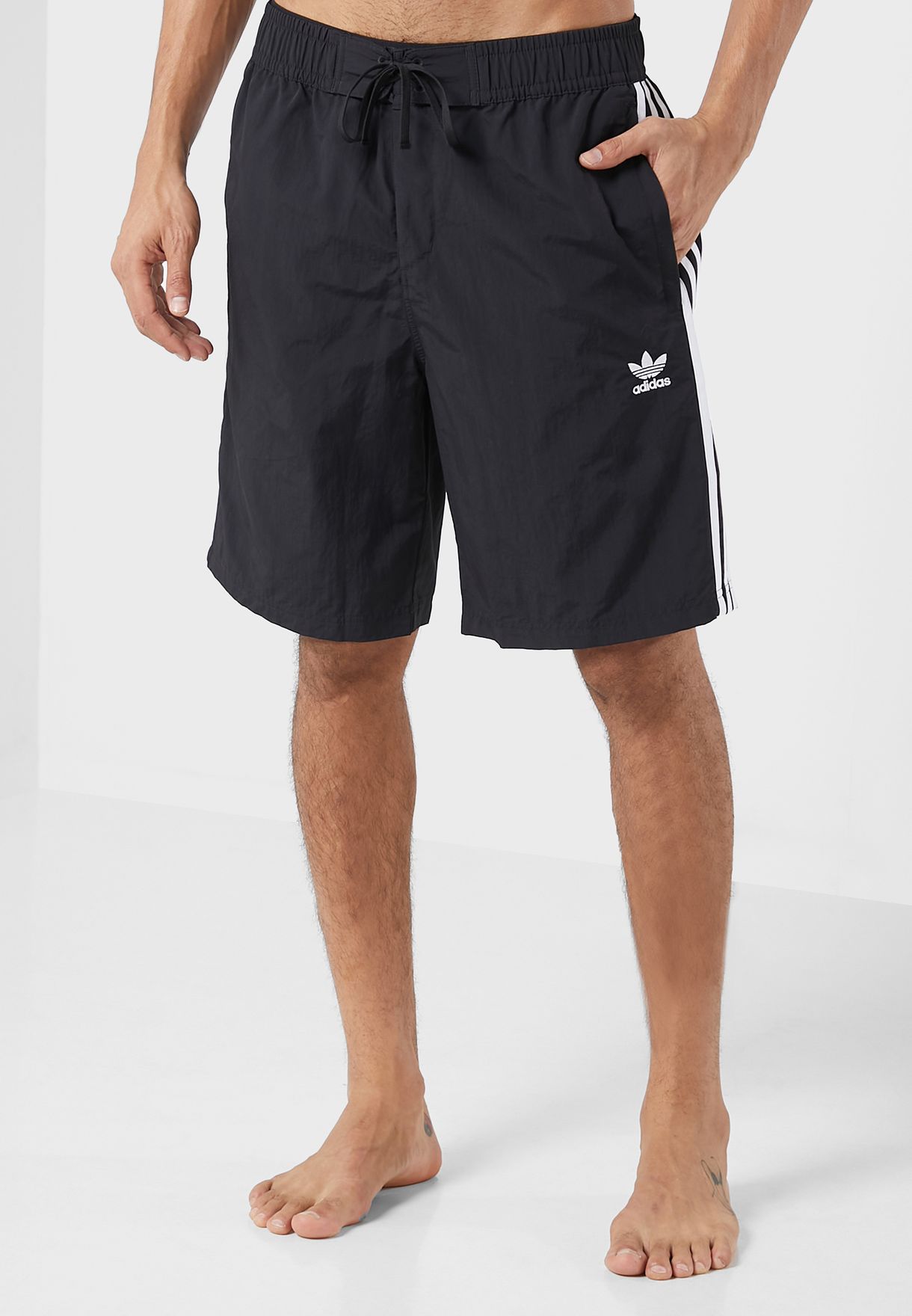 Buy adidas Originals black Adicolor 3-Stripes Board Shorts for Men in ...