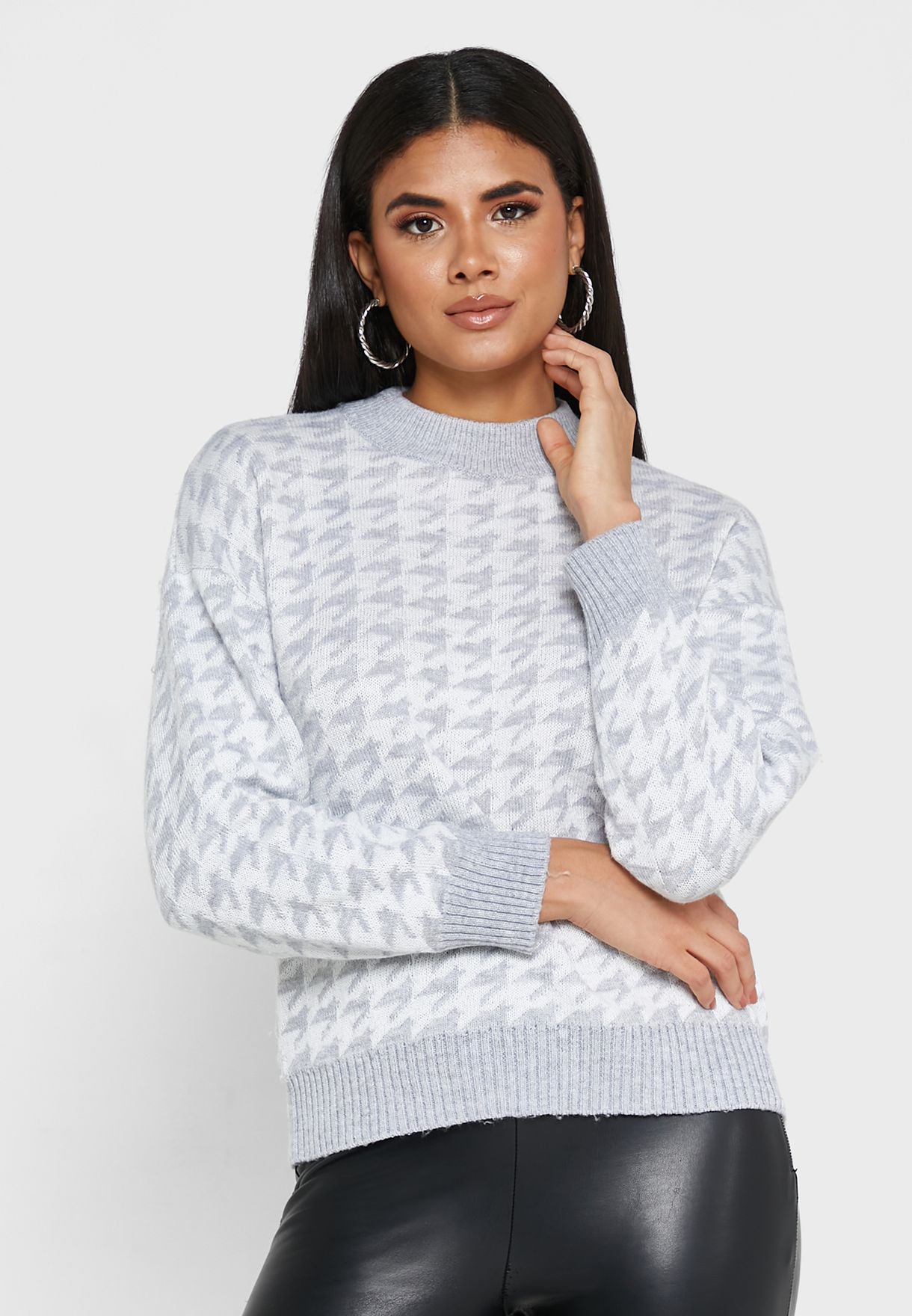 Houndstooth Knitted Sweater