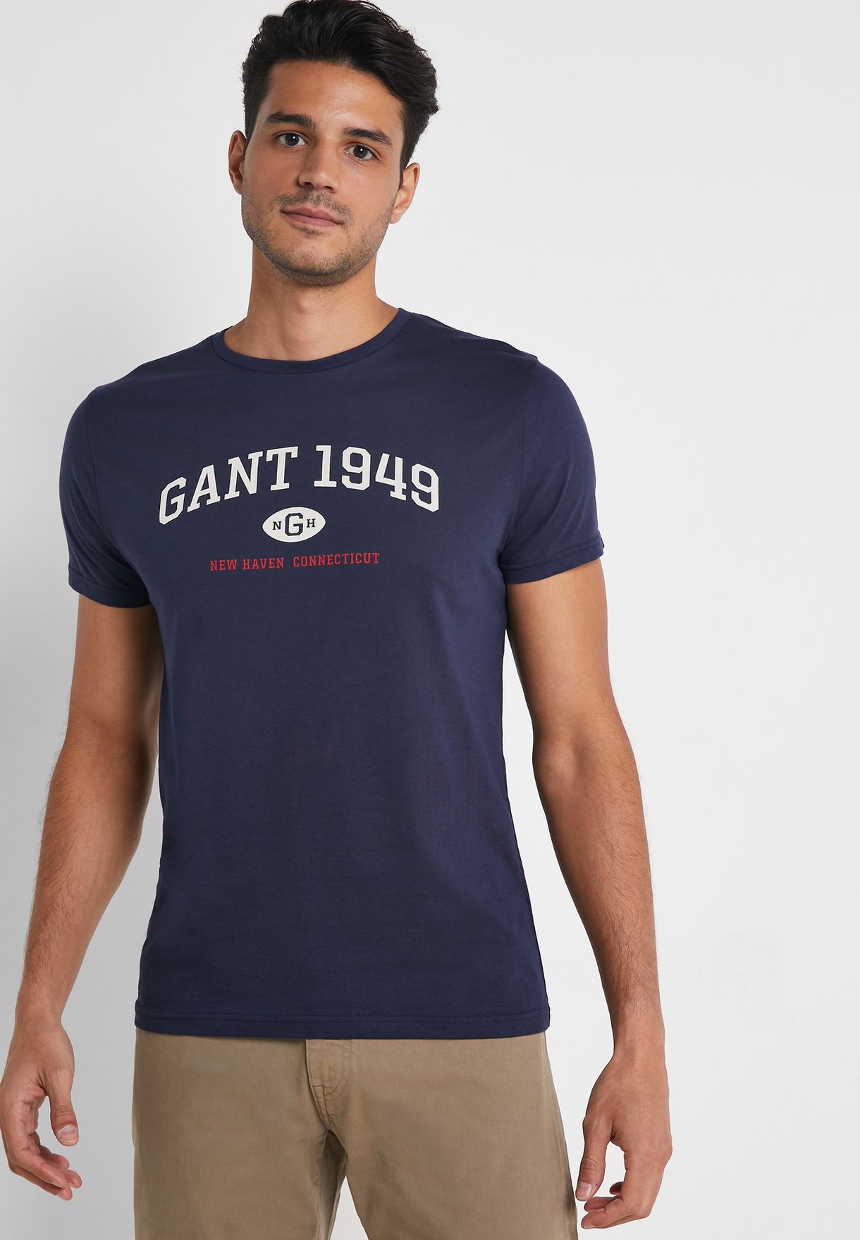 Gant Men Crew neck Short Sleeve Cotton Logo Navy Blue T shirt Tee M L XL 2XL