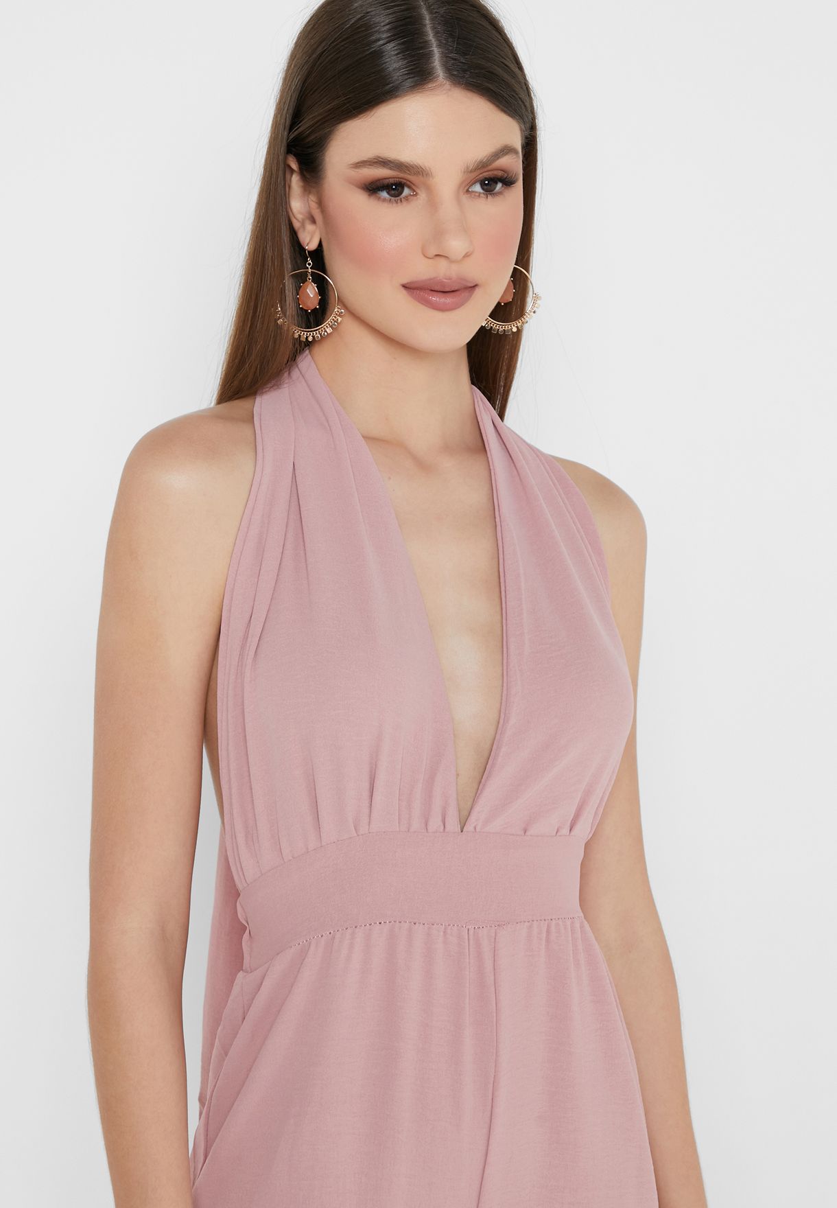 Halter Neck Tie Detail Jumpsuit