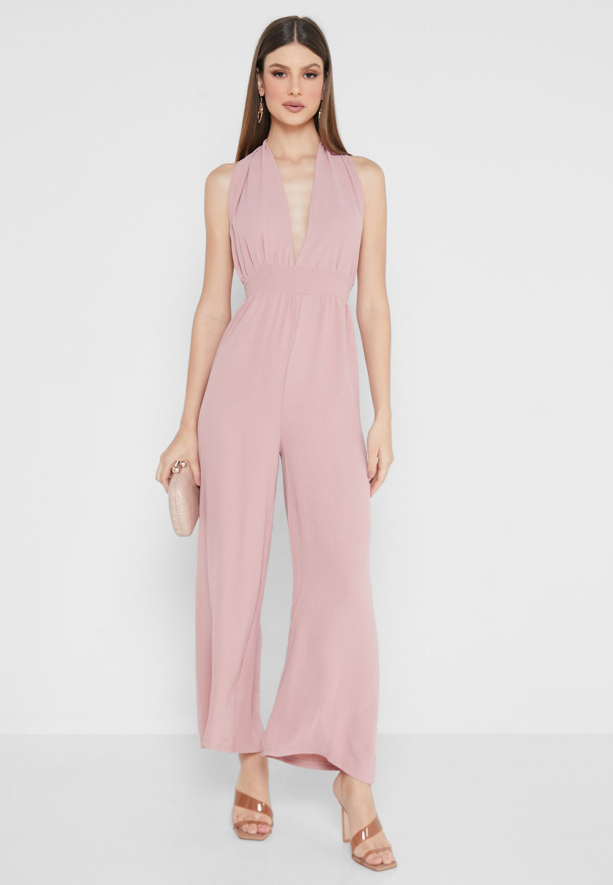 Halter Neck Tie Detail Jumpsuit